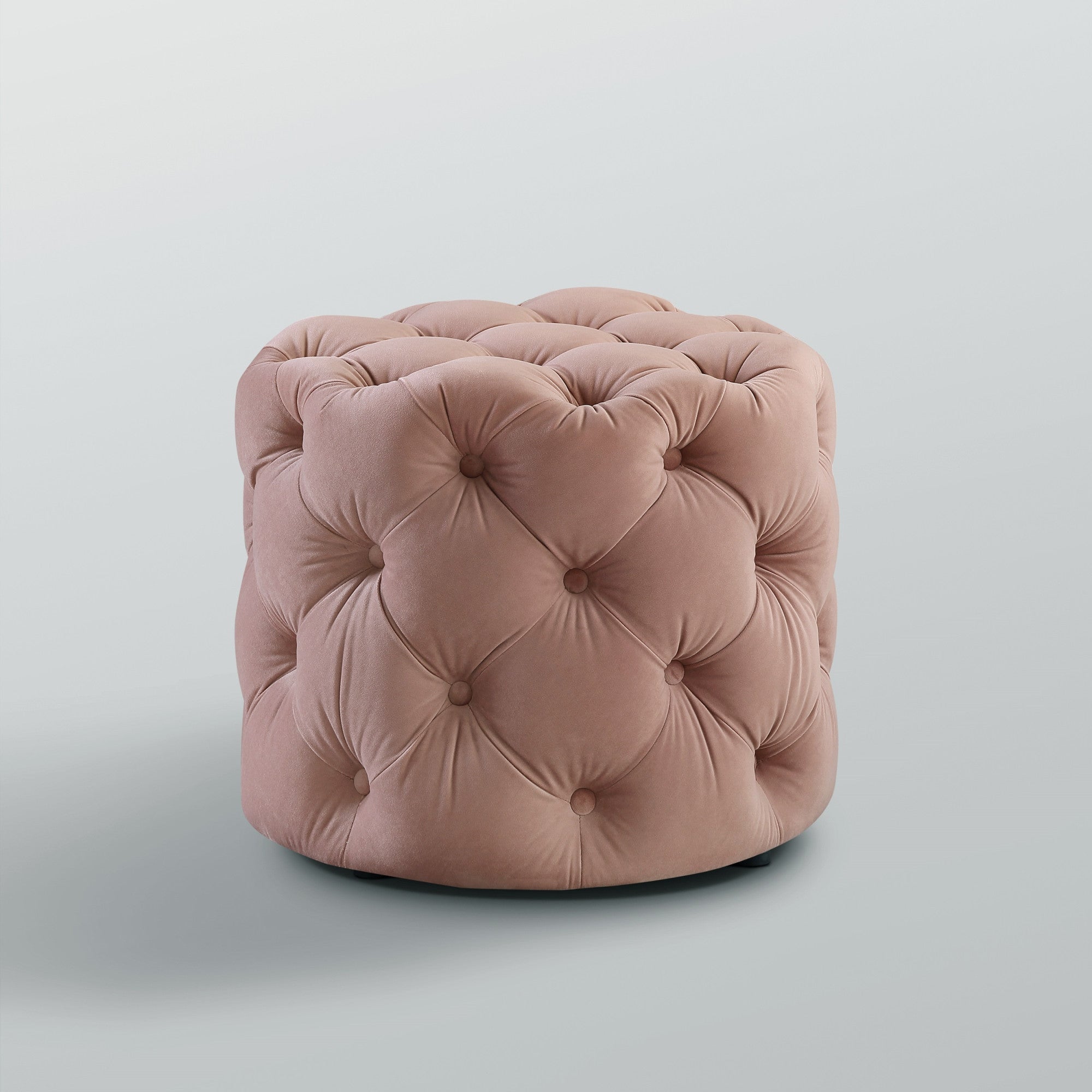 21" Blush Velvet Tufted Round Ottoman