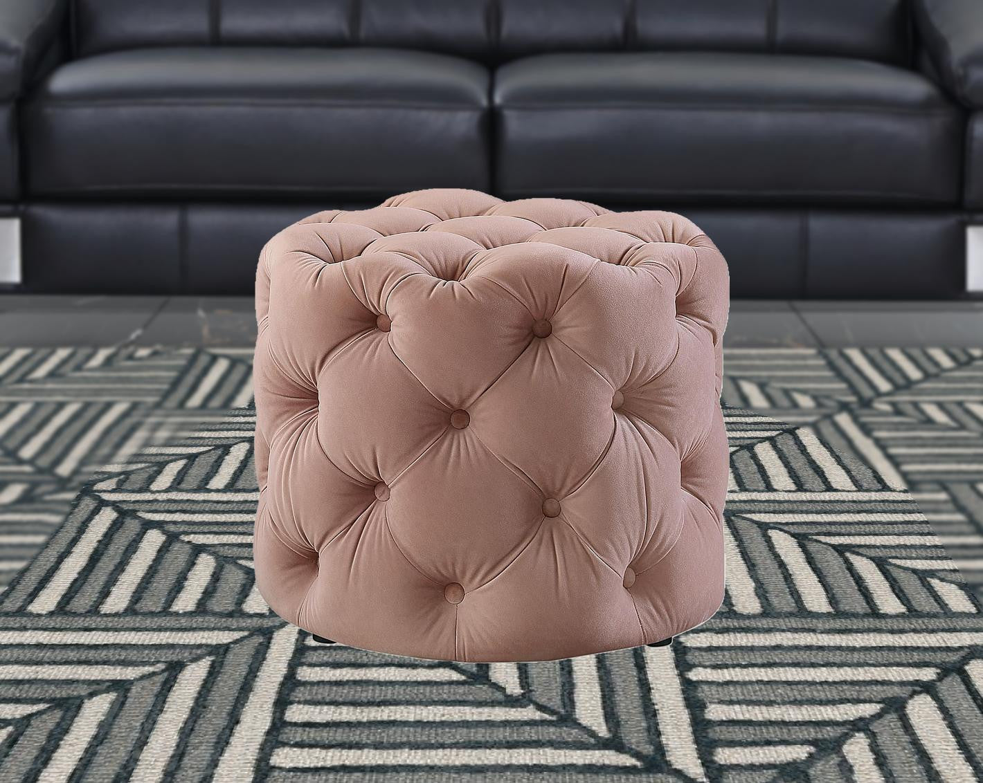 21" Blush Velvet Tufted Round Ottoman