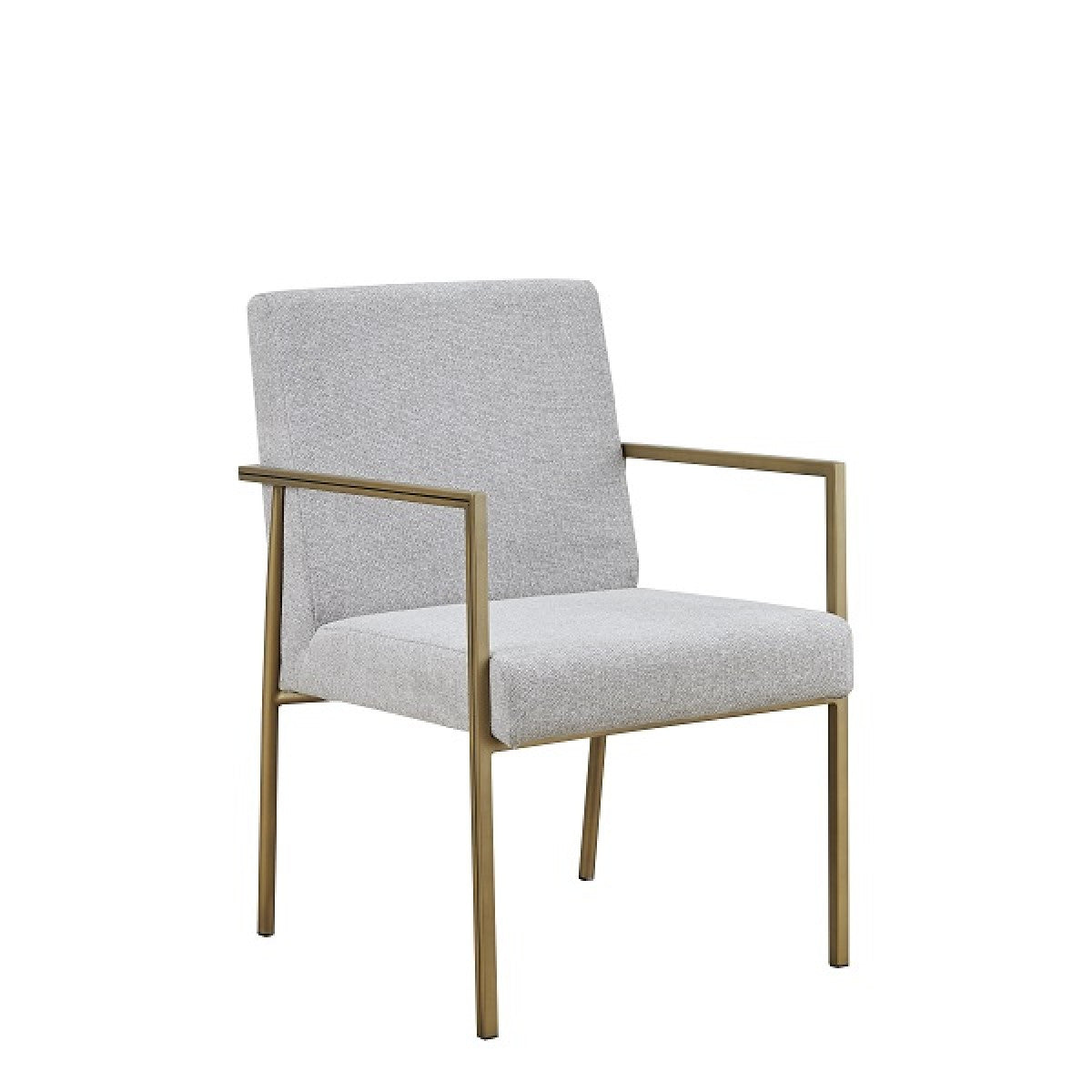 Light Gray And Brass Upholstered Fabric Dining Arm Chair