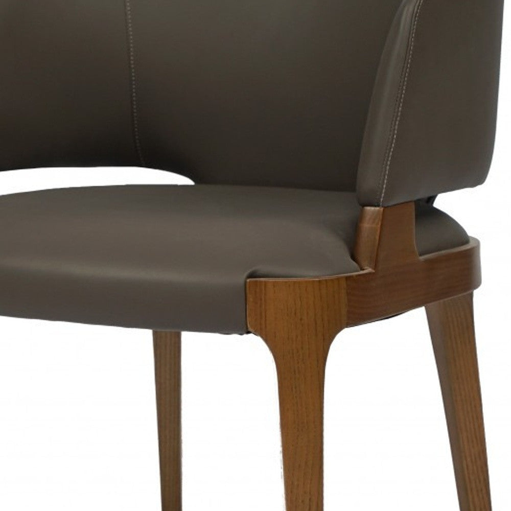 Dark Gray And Brown Upholstered Faux Leather Wing Back Dining Arm Chair