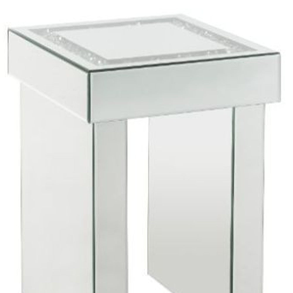 24" Silver Glass And Manufactured Wood Square Mirrored End Table