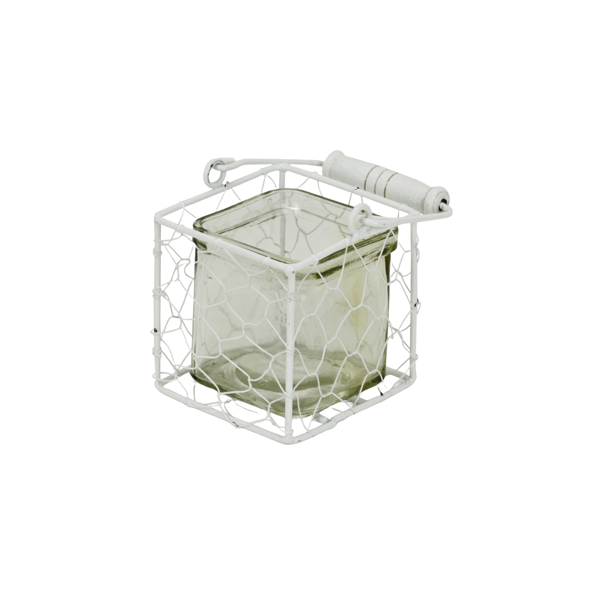 4" White Glass and Metal Lattice Tabletop Lantern Candle Holder