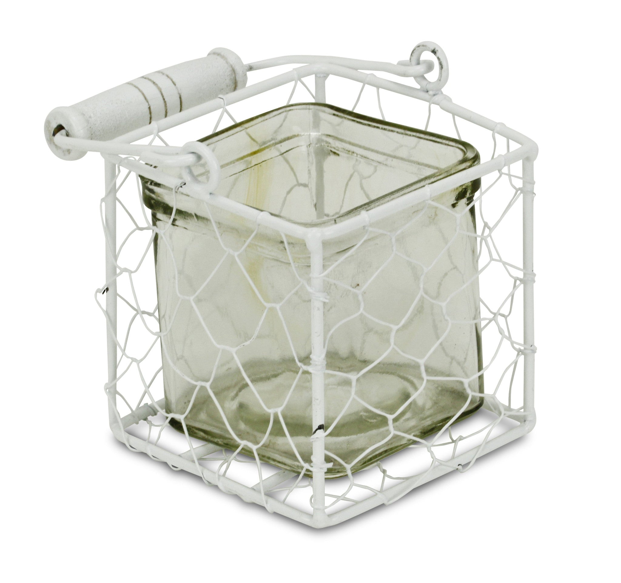 4" White Glass and Metal Lattice Tabletop Lantern Candle Holder