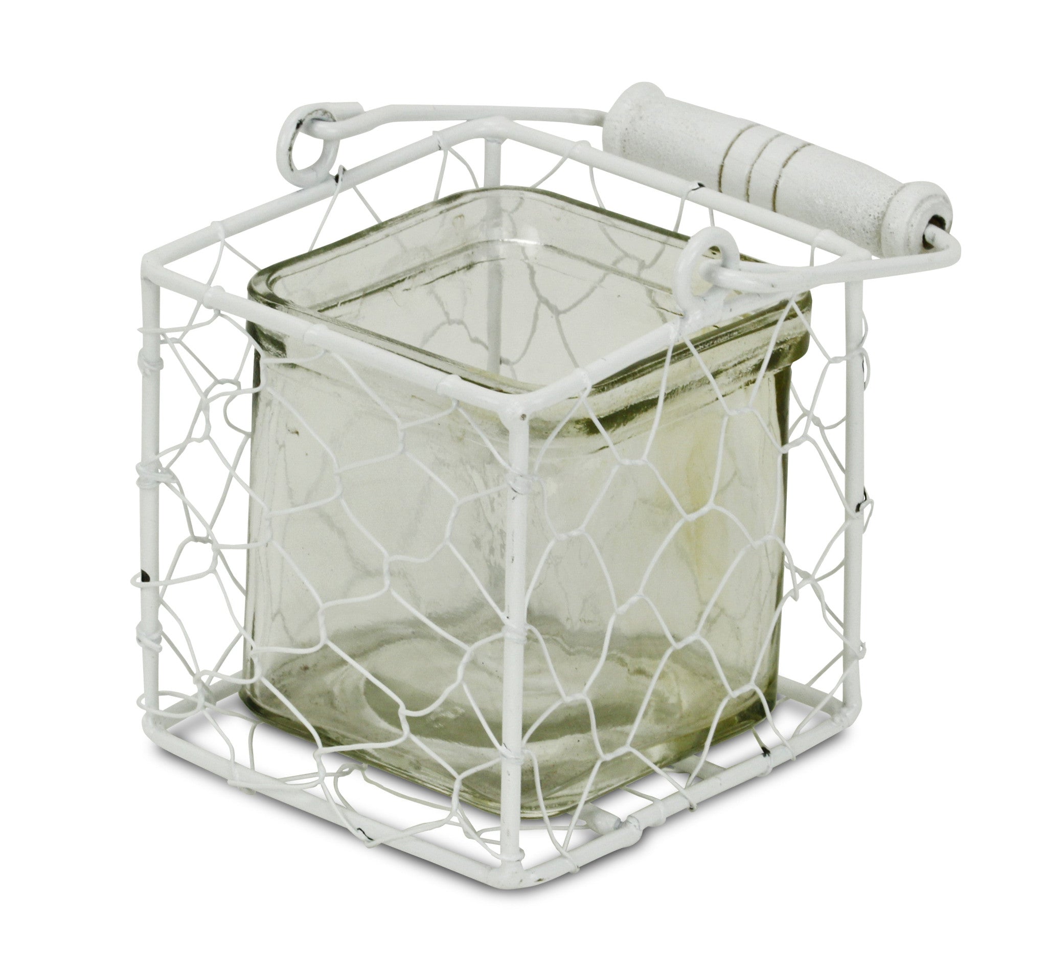 4" White Glass and Metal Lattice Tabletop Lantern Candle Holder