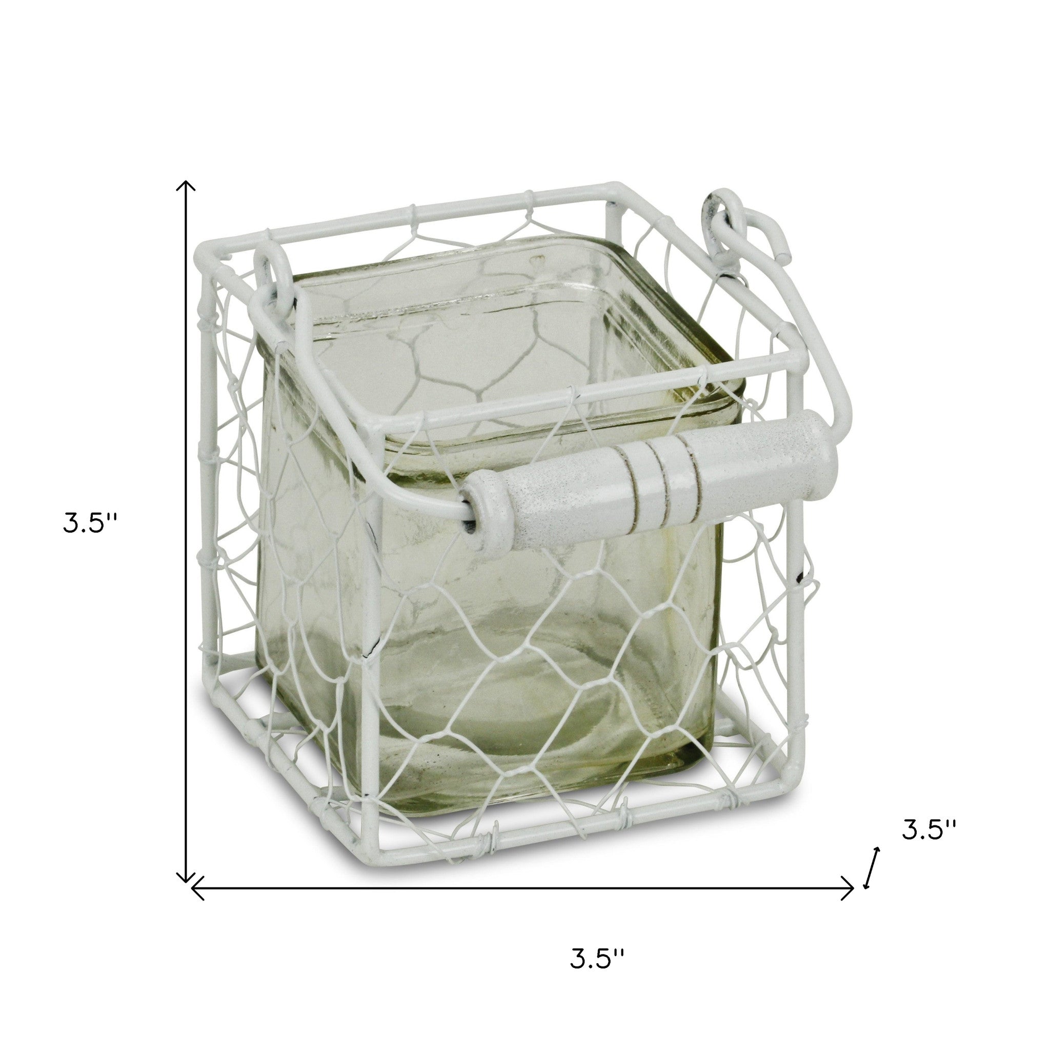 4" White Glass and Metal Lattice Tabletop Lantern Candle Holder