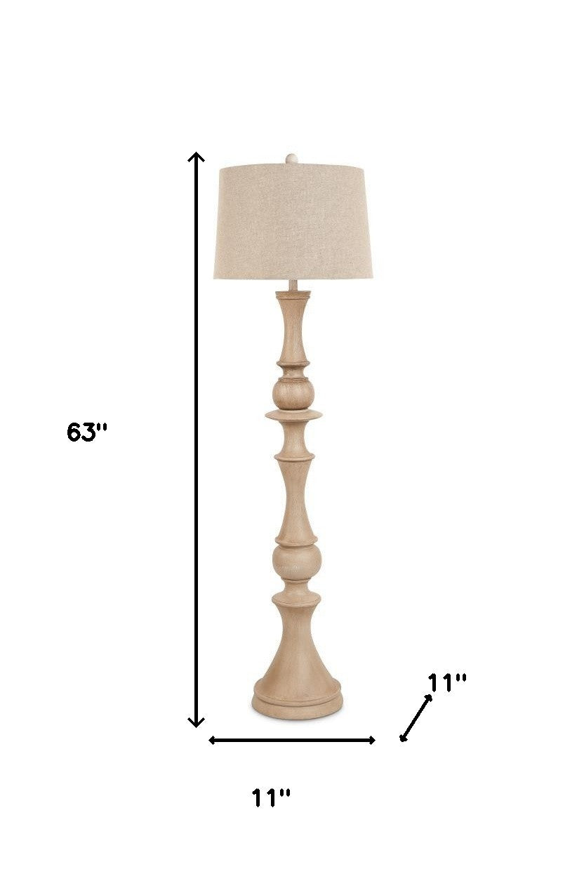 63" Brown Polyresin Novelty Floor Lamp With Beige Linen Shade