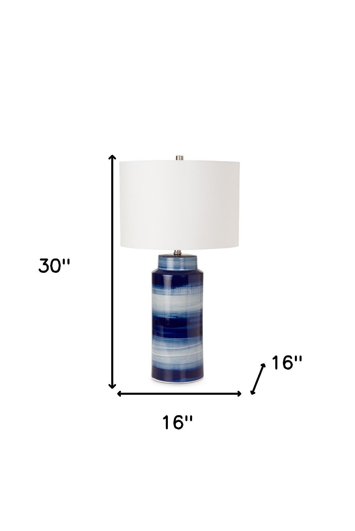 Set of Two 30" Blue and White Ceramic Cylinder Table Lamps With White Drum Shade