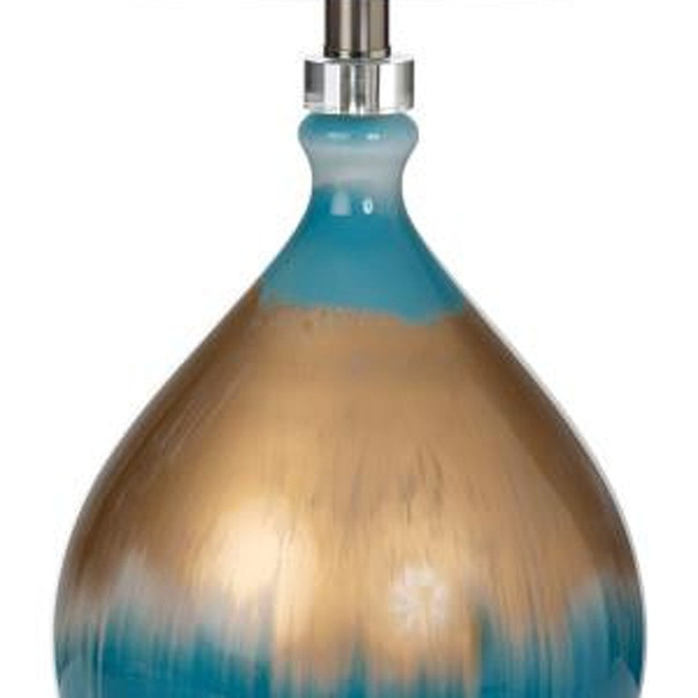 Set of Two 27" Blue and Gold Ombre Glass Table Lamps With White Empire Shade