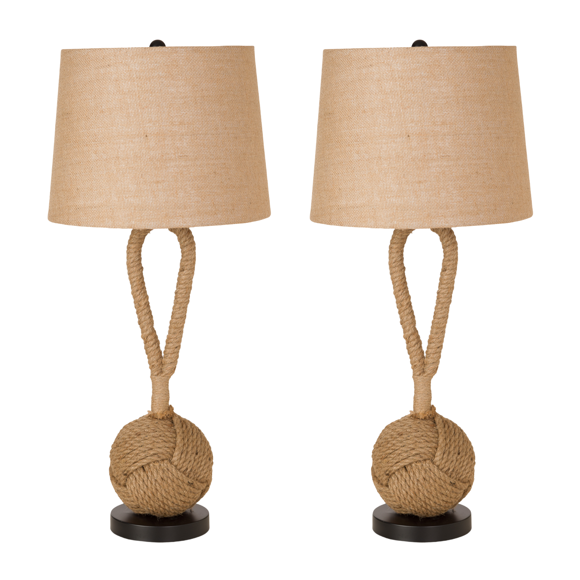 Set of Two 29" Black Ceramic Novelty Table Lamps With Brown Empire Shade