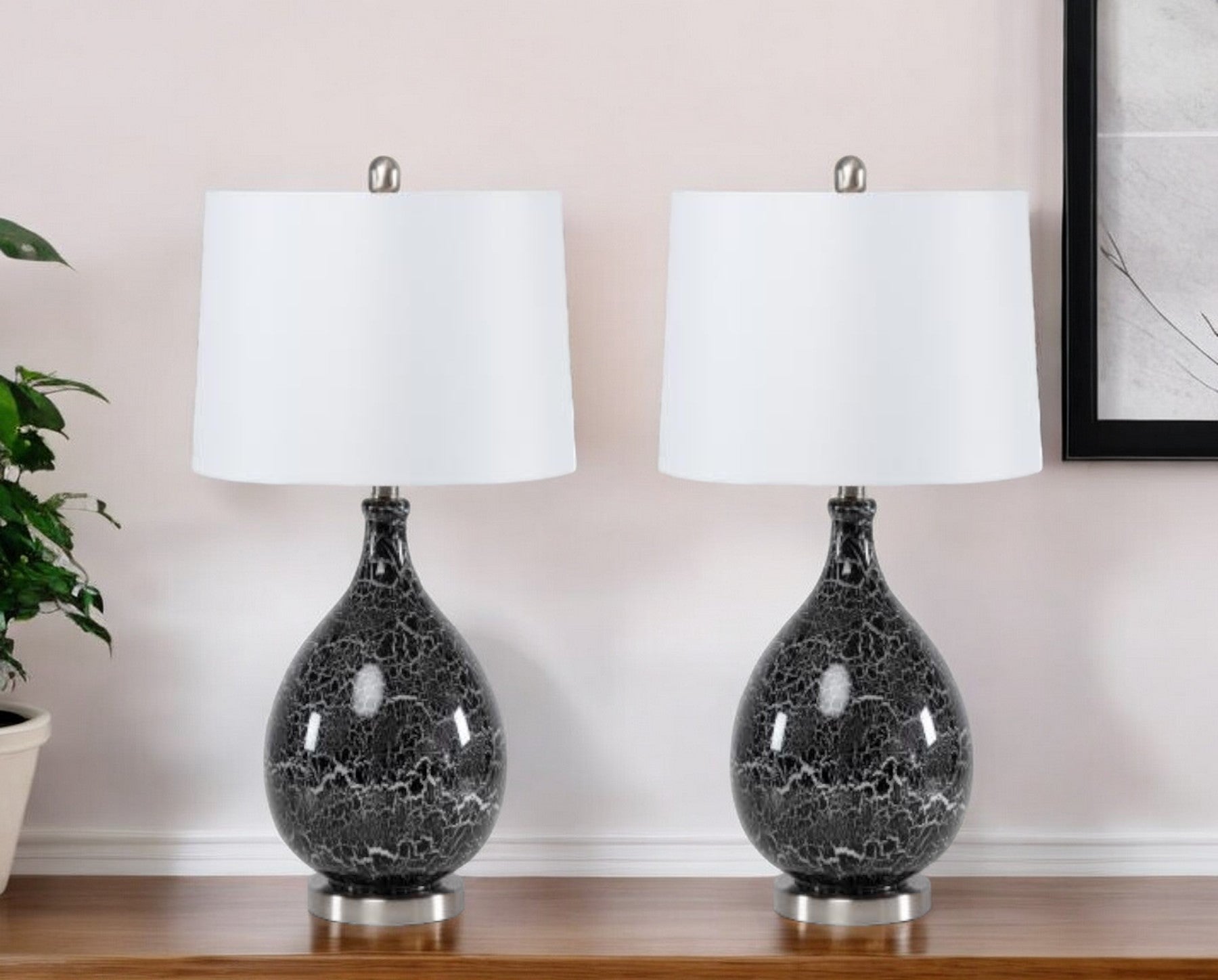 Set of Two 28" Gray Glass Geometric Table Lamp With White Empire Shade