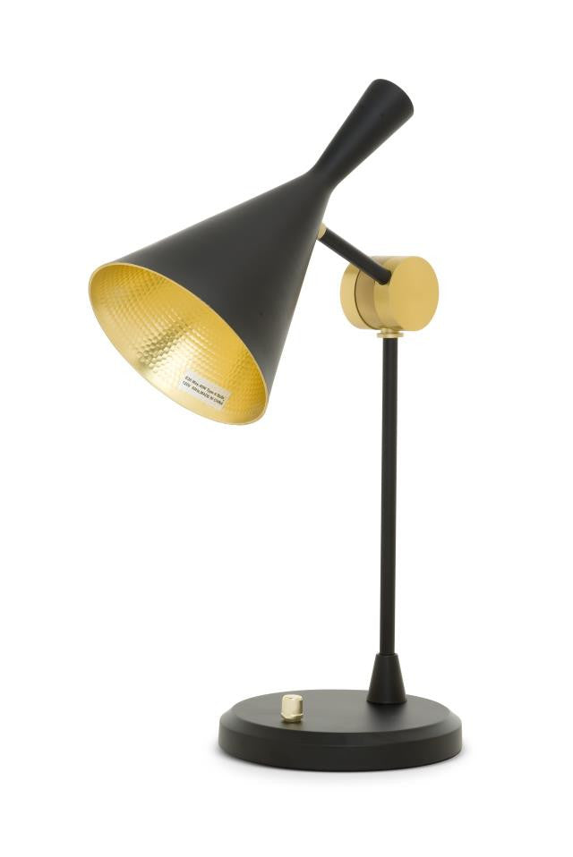 Set of Two 23" Black Metal Geometric Desk Table Lamps With Black and Gold Cone Shade