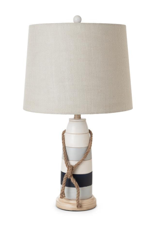 Set of Two 27" Natural White and Blue Novelty Table Lamp Coastal With Off White Empire Shade