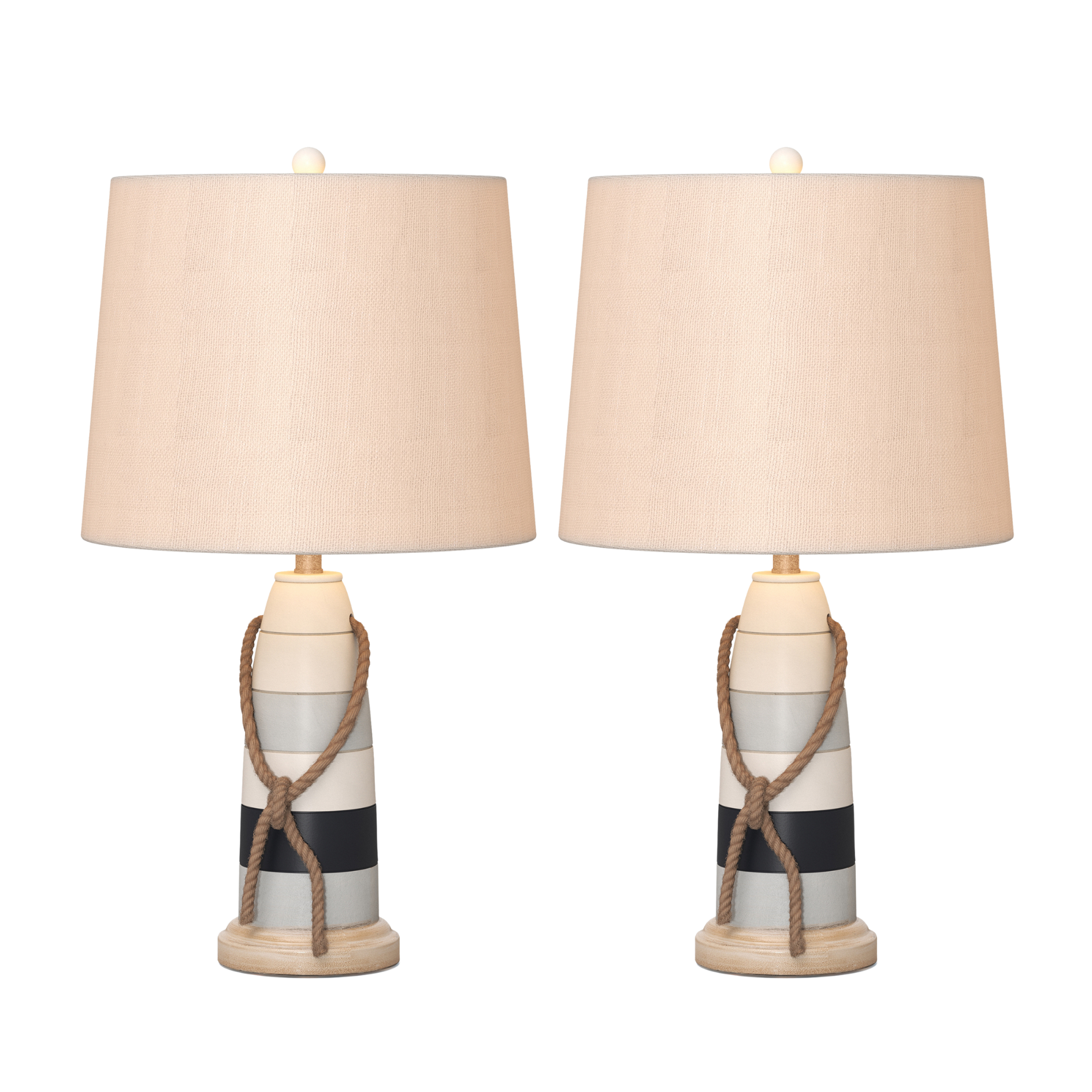 Set of Two 27" Natural White and Blue Novelty Table Lamp Coastal With Off White Empire Shade