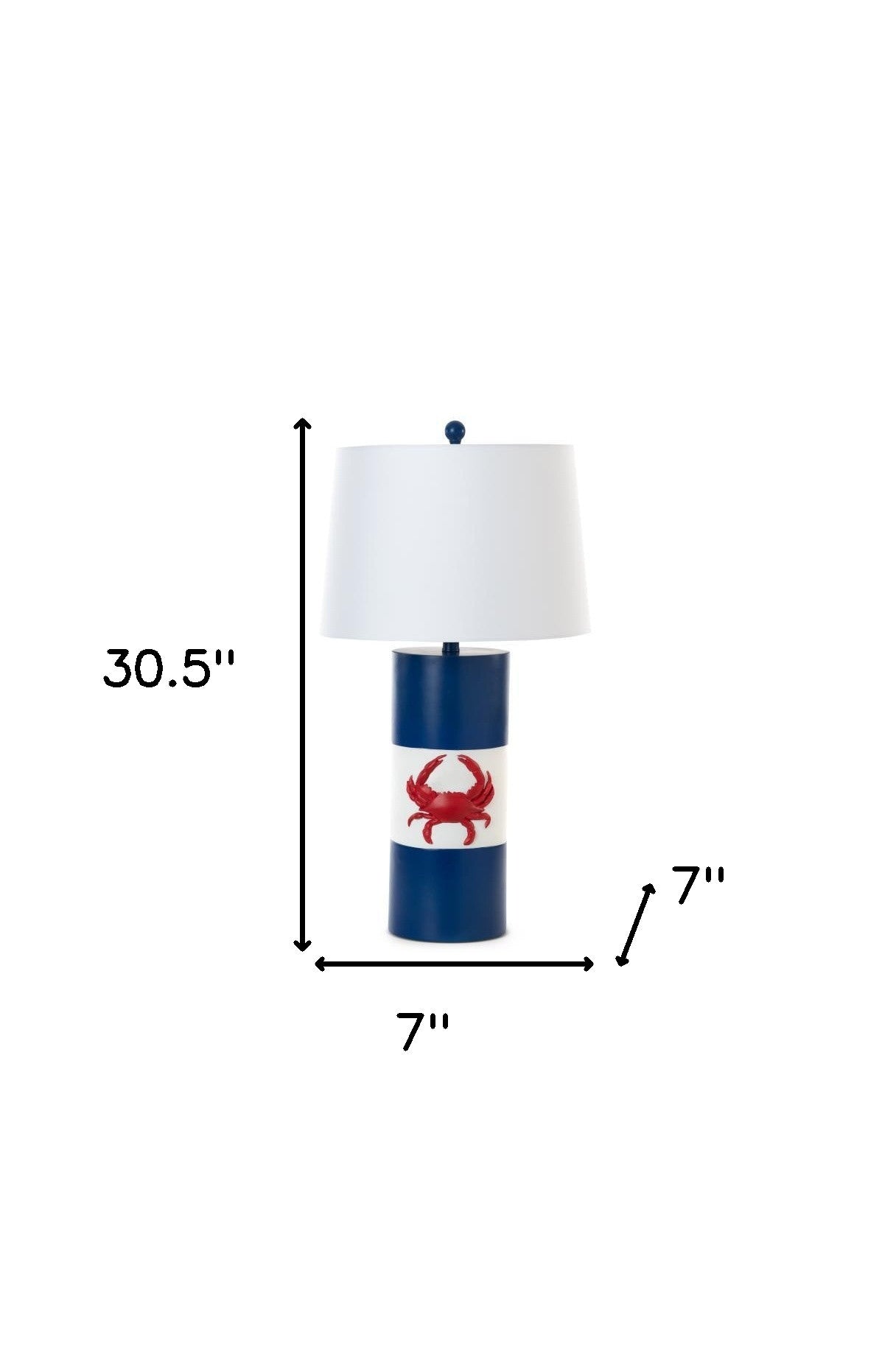 Set of Two 31" Red White and Blue Coastal Table Lamps With White Empire Shade