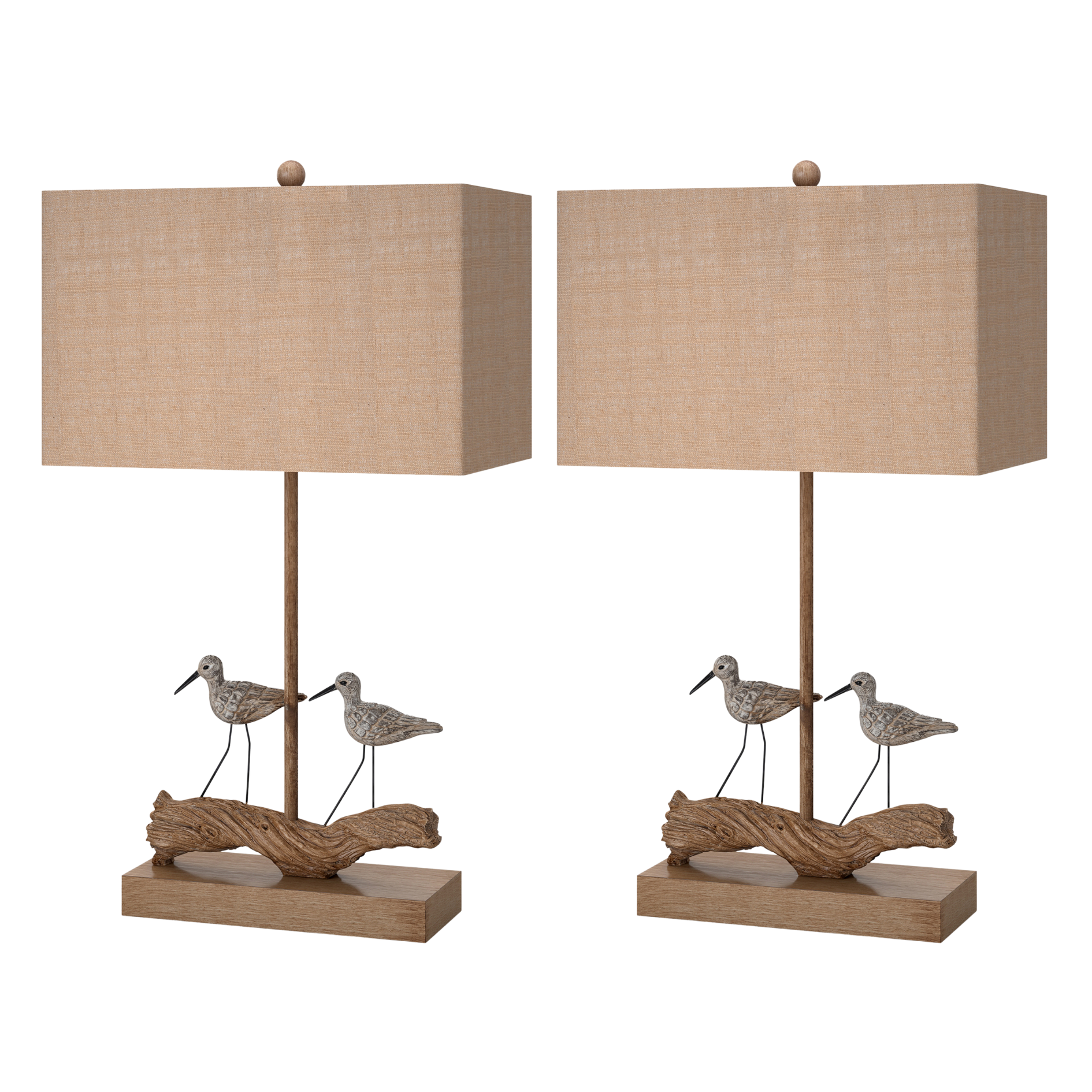 Set of Two 30" Brown Sand Piper Bird Table Lamps With Brown Shade