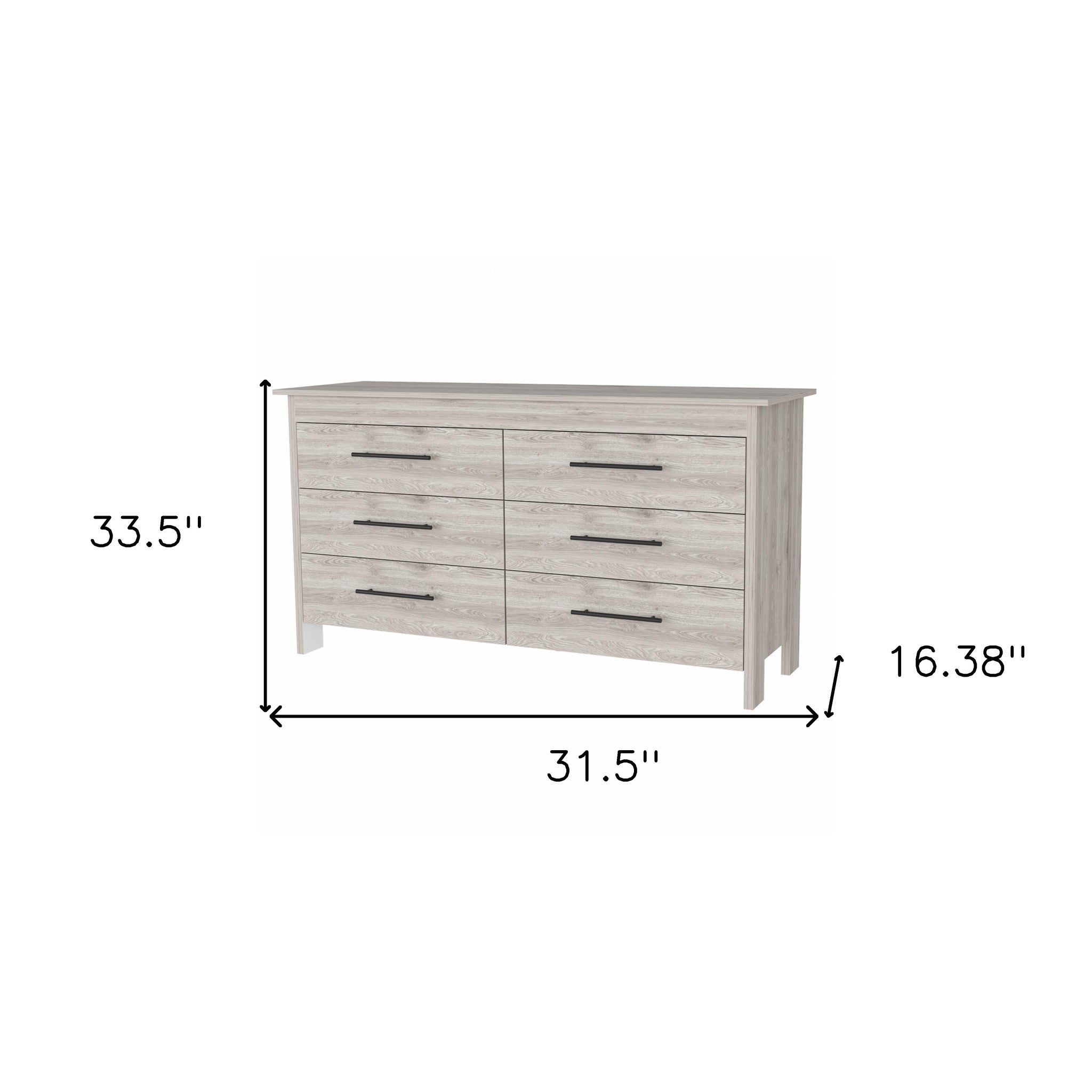 32" Light Gray Six Drawer Double Dresser