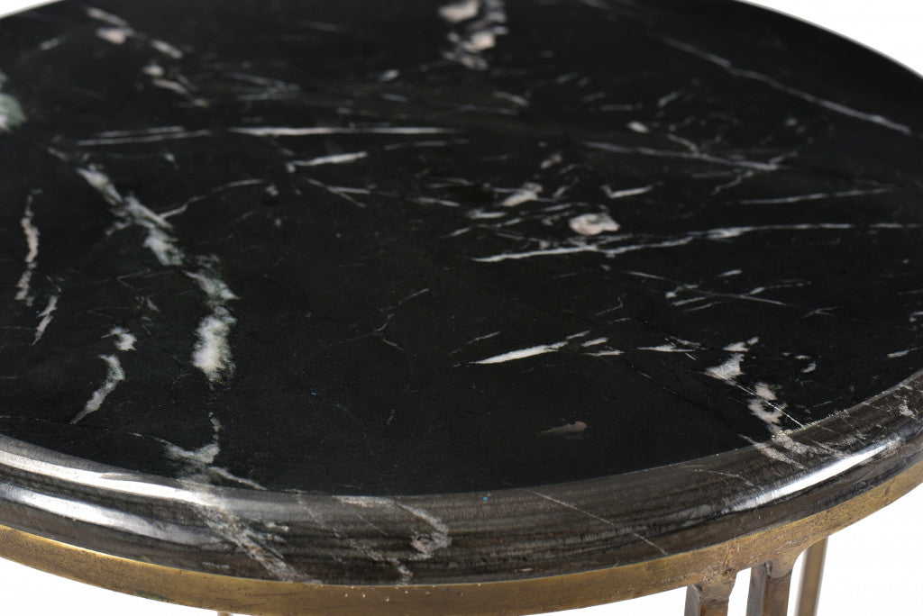 23" Gold And Black Marble And Iron Round End Table