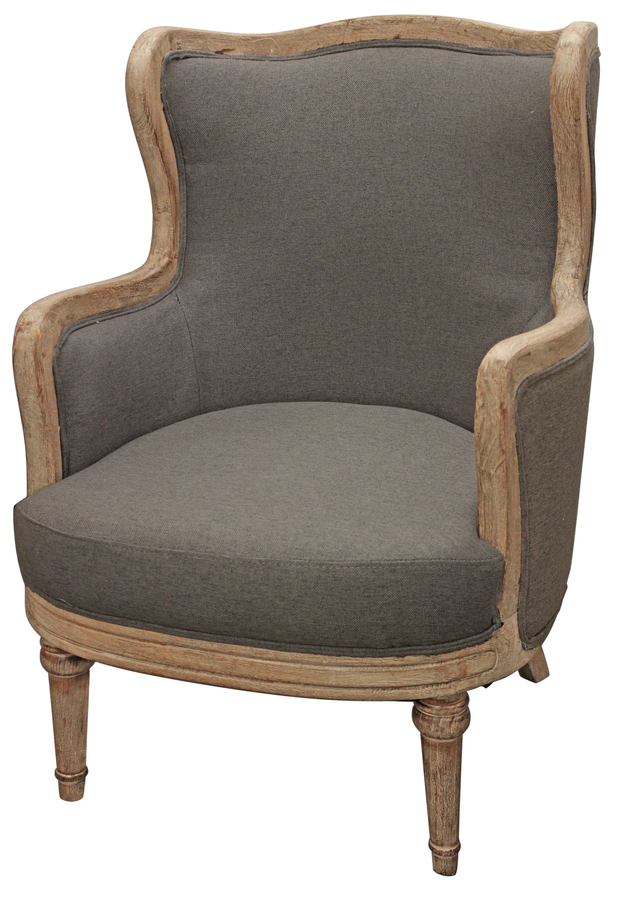 26" Gray Linen And Natural Solid Color Arm Chair