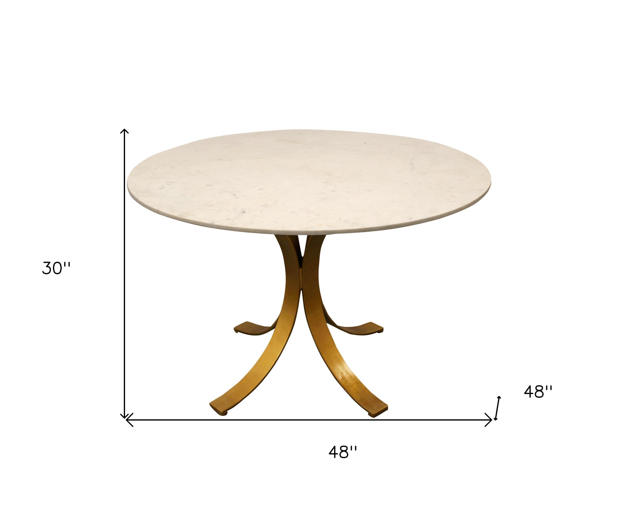 48" Ivory And Brass Rounded Marble And Iron Pedestal Base Dining Table