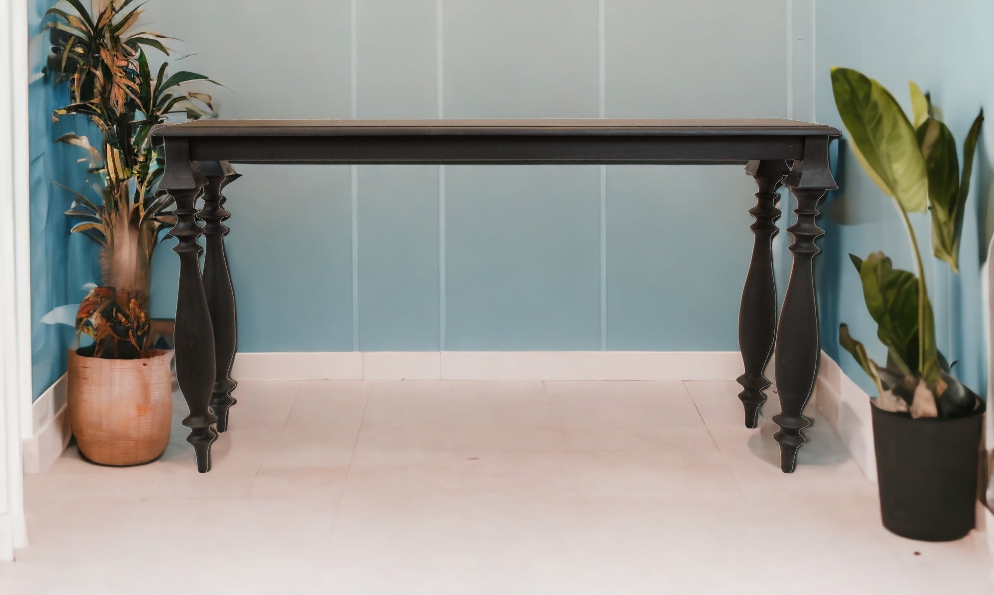 54" Black Solid Wood Distressed Console Table