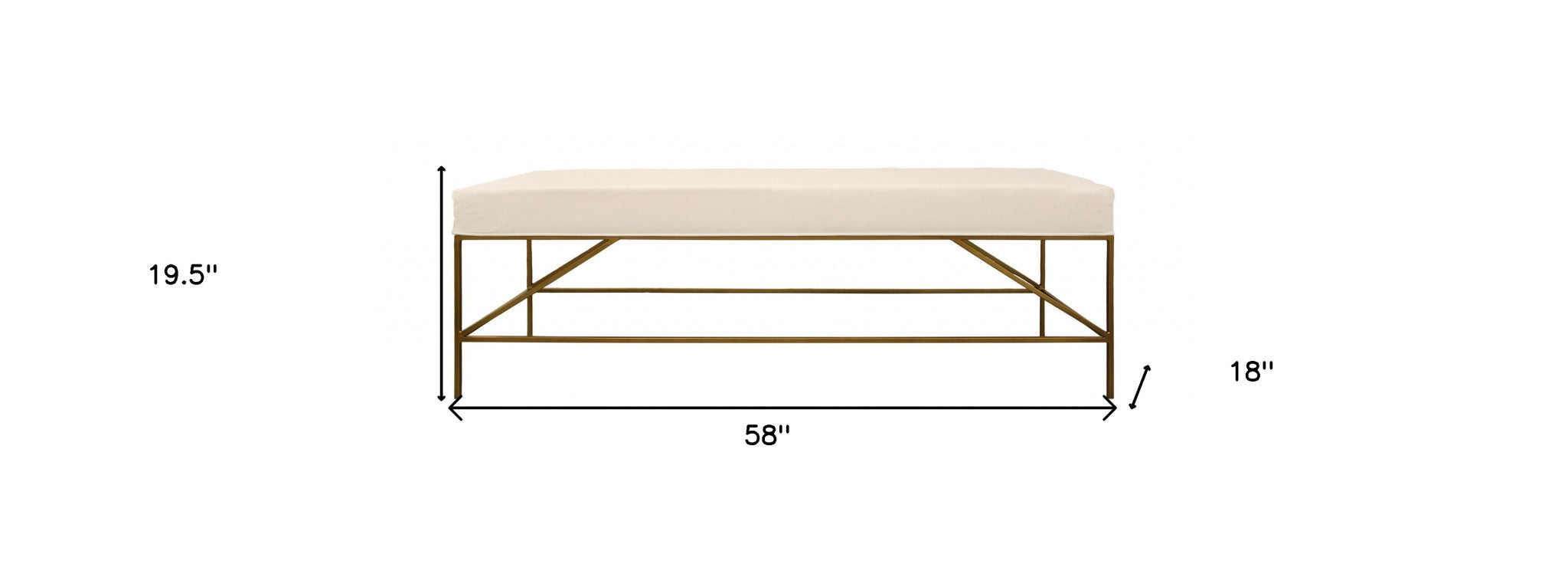 58" Ivory And Gold 100% Linen Upholstered Entryway Bench