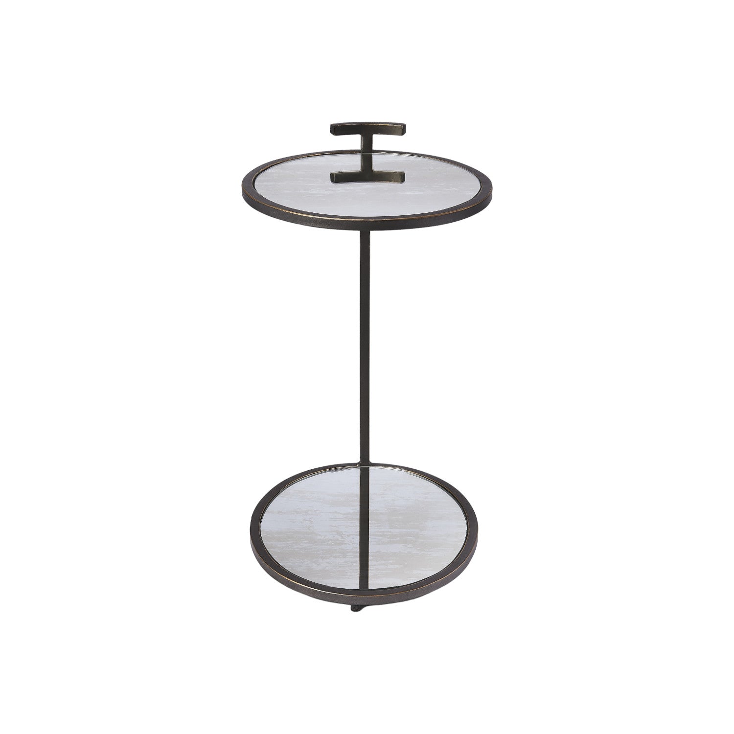 23" Black Mirrored Oval End Table With Shelf