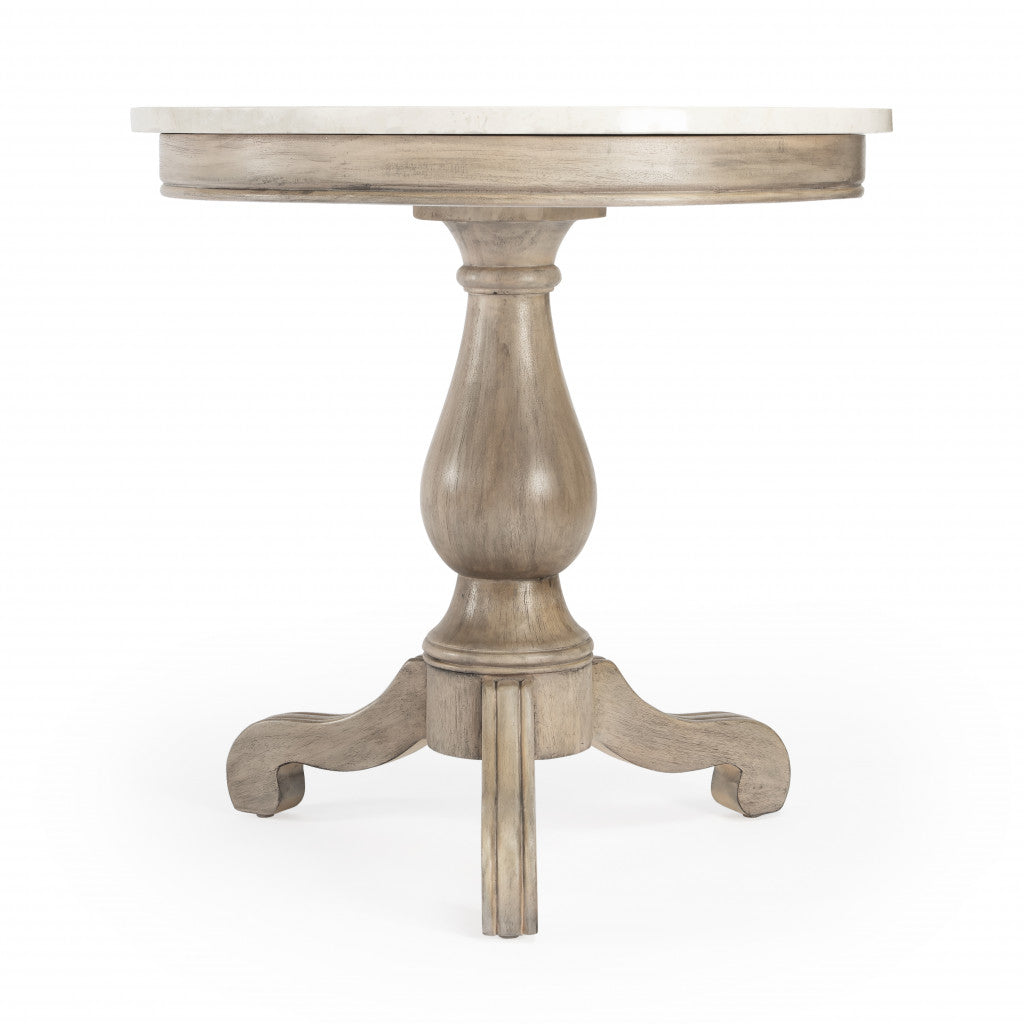 24" Light Brown Marble Round End Table