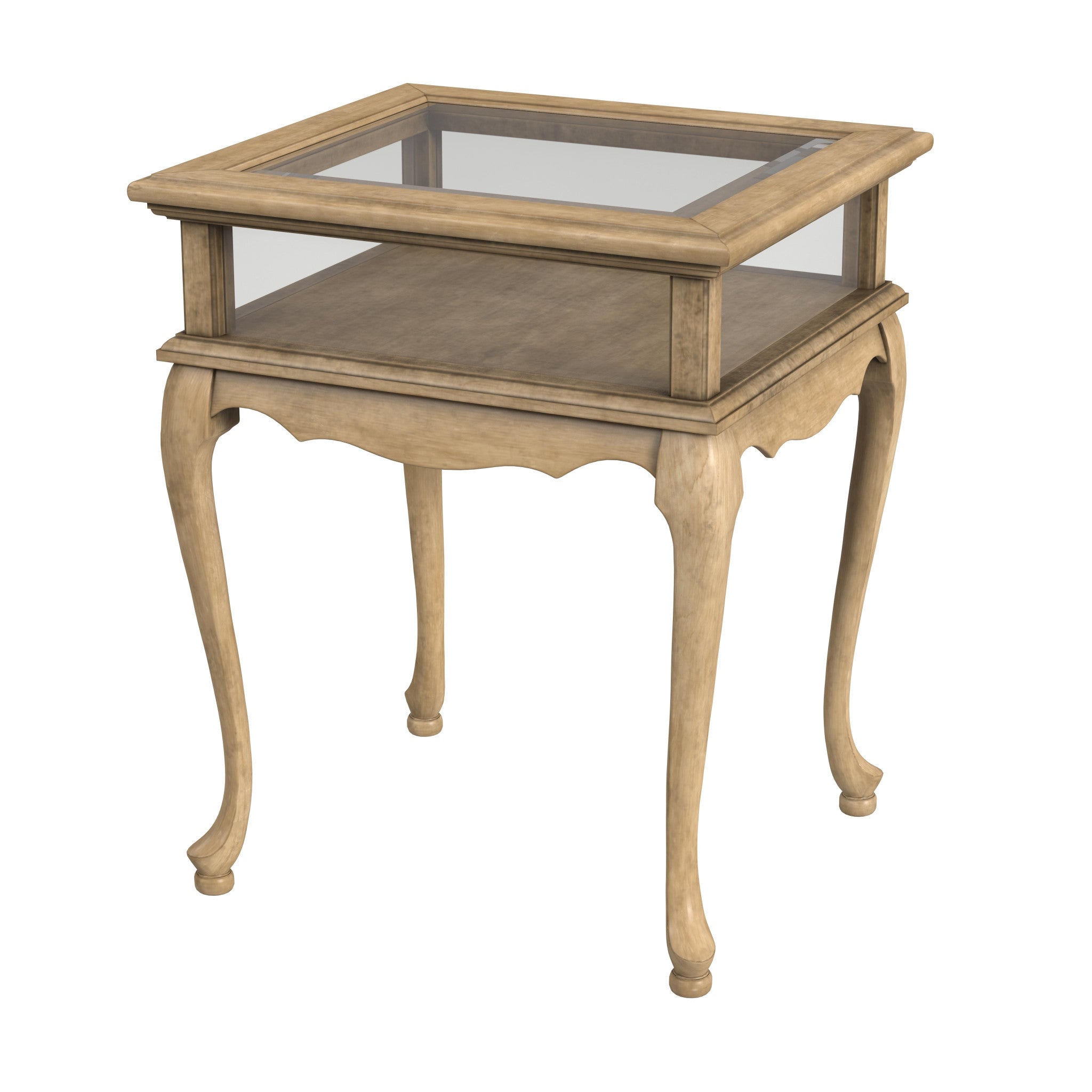 25" Beige Distressed Glass And Solid Wood End Table