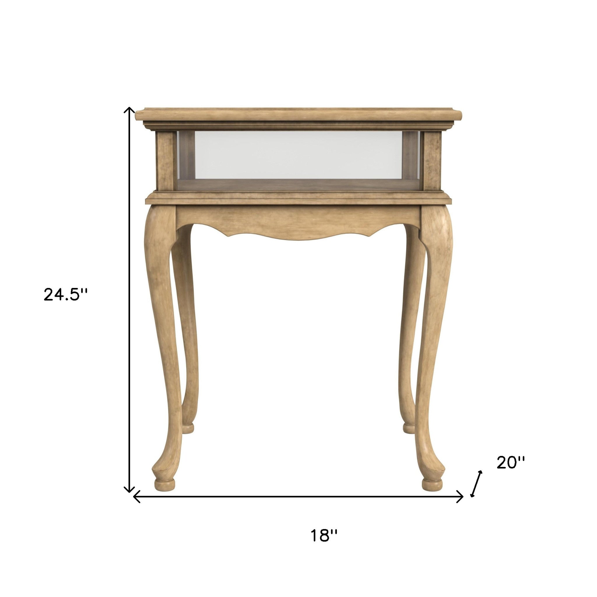 25" Beige Distressed Glass And Solid Wood End Table