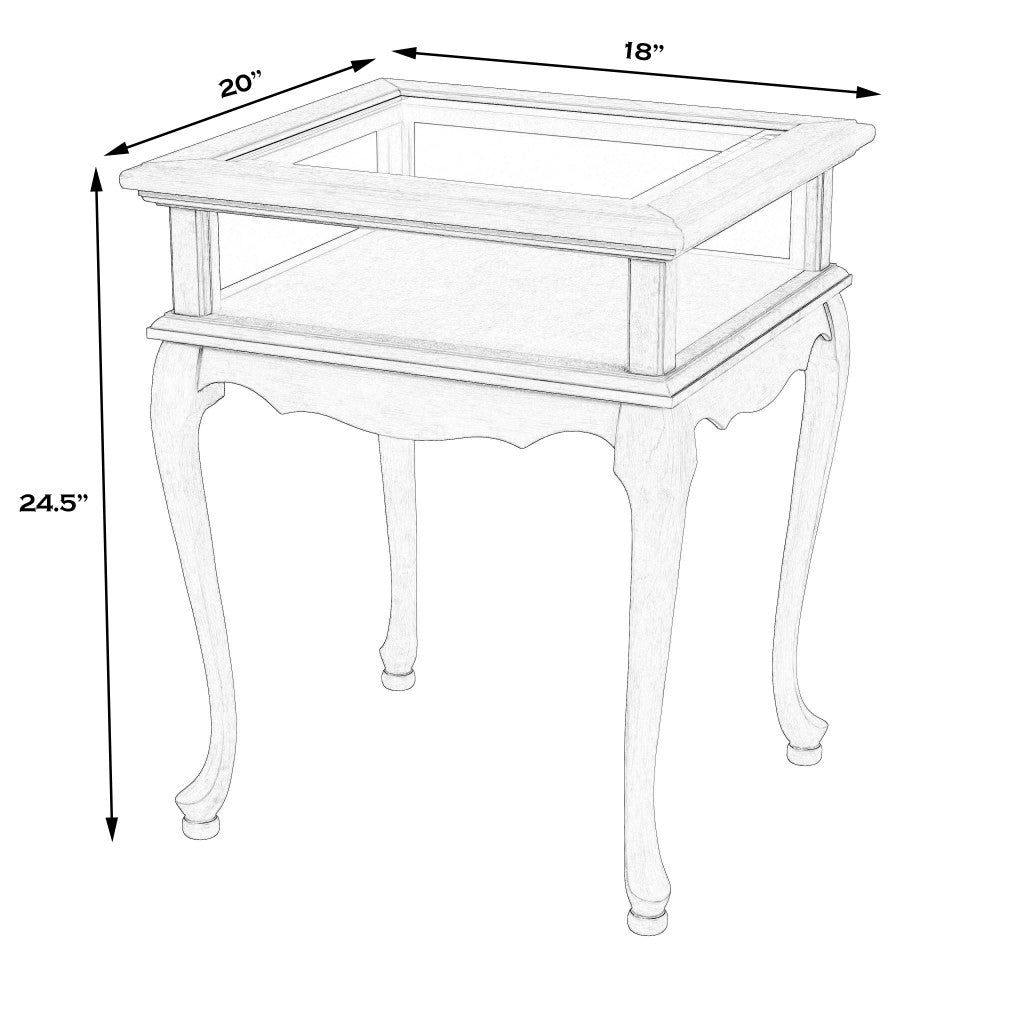 25" Beige Distressed Glass And Solid Wood End Table