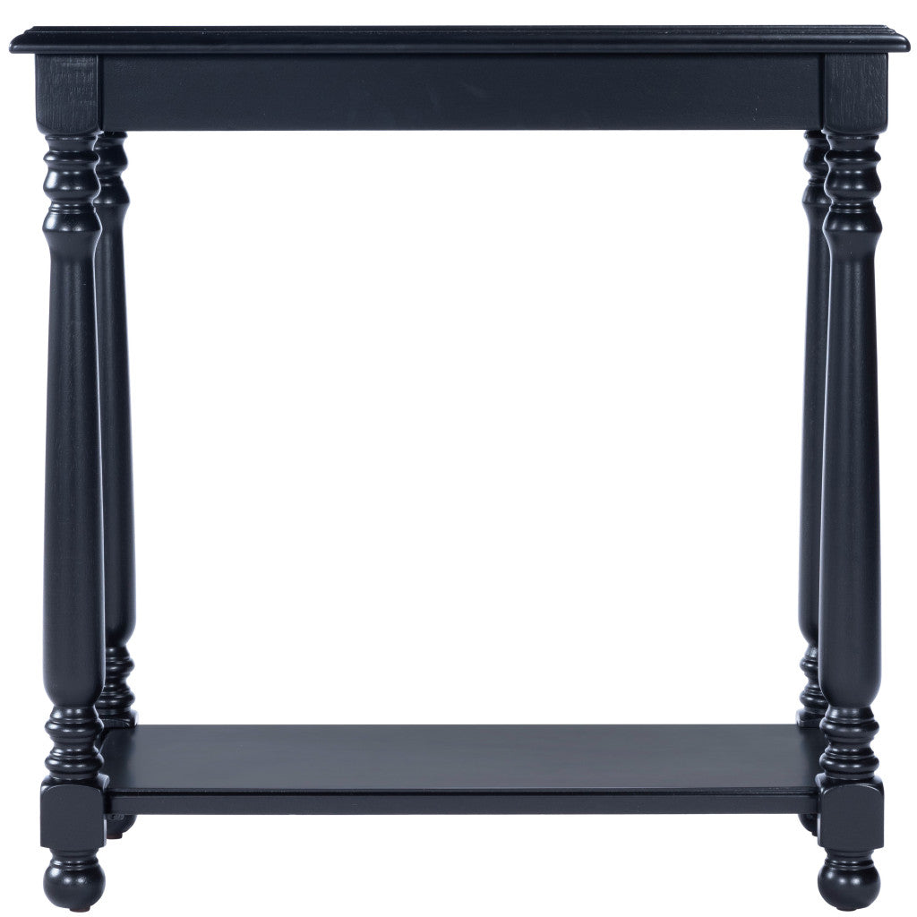 24" Black Distressed Wood And Wood End Table With Shelf