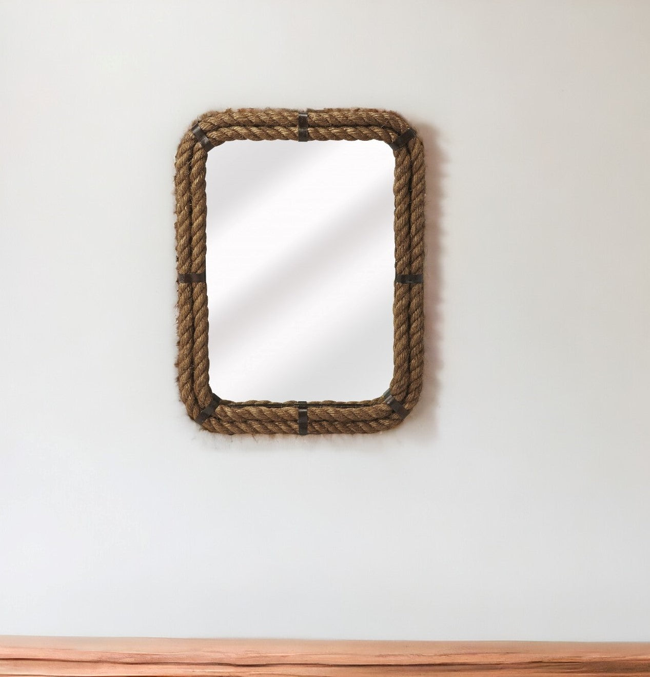 25" Light Brown Rope Framed Accent Mirror