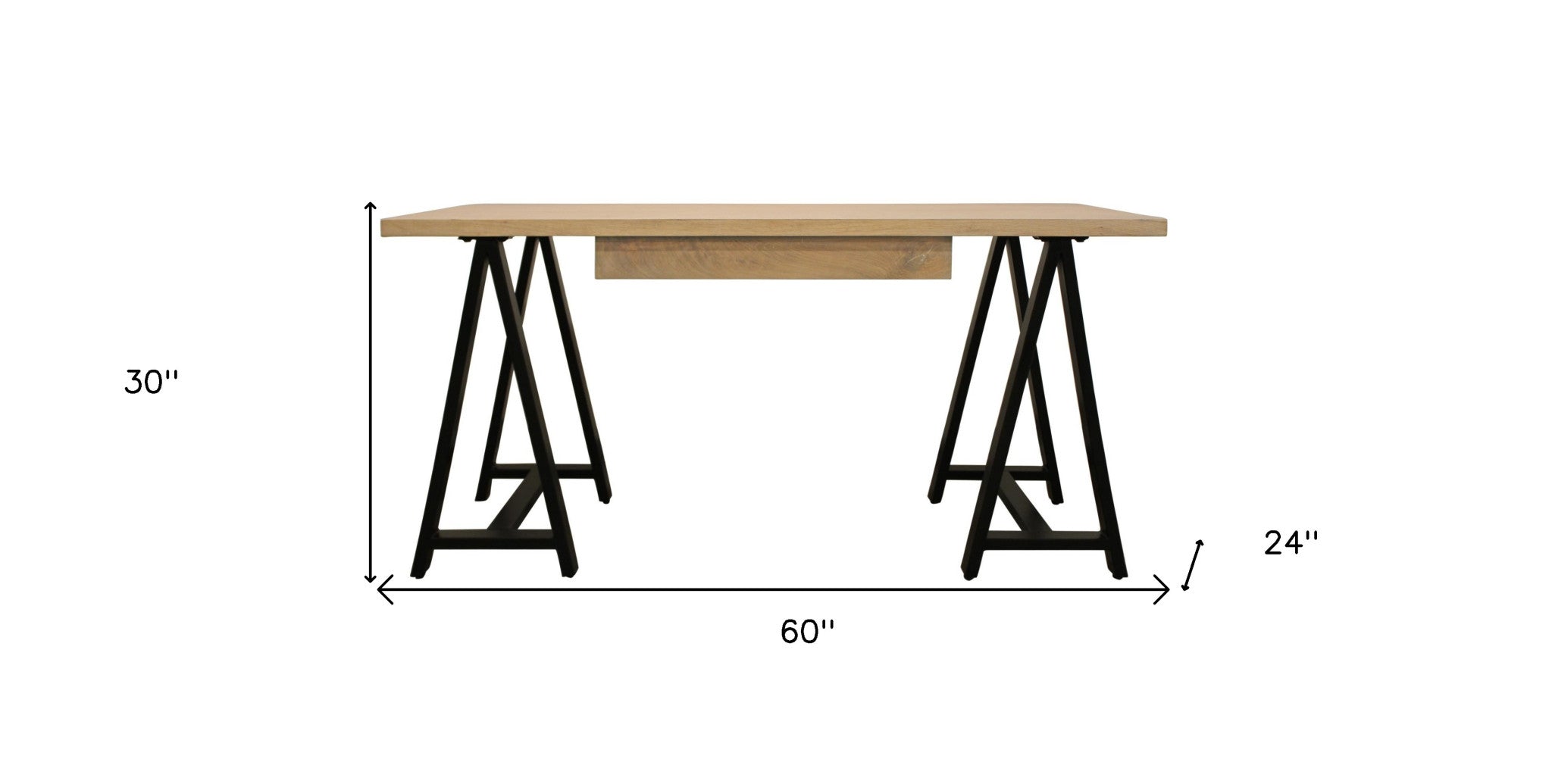 60" Ivory And Black Oak Solid Wood Executive Desk