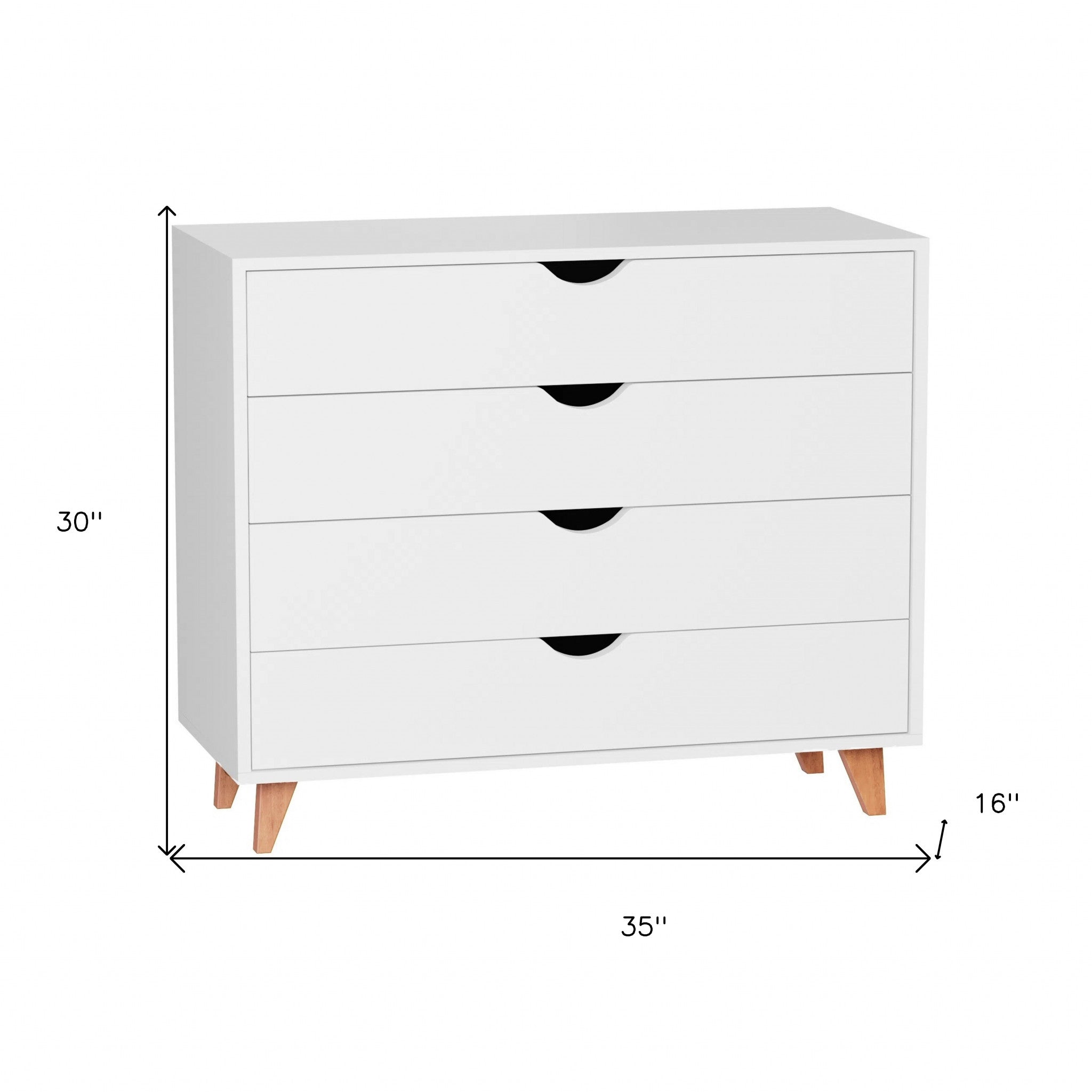 35" White Solid Wood Four Drawer Dresser