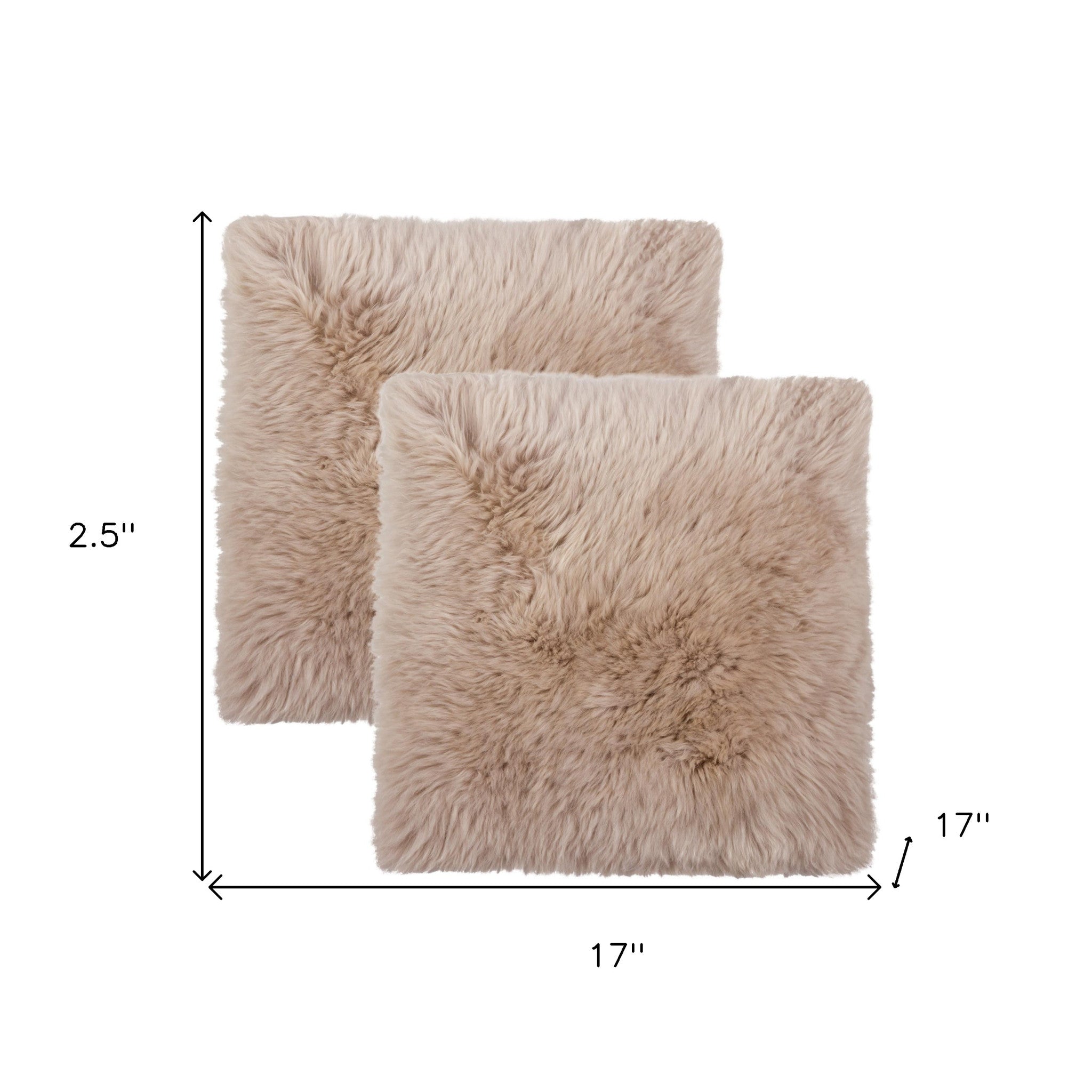 Set Of Two 17" X 17" Taupe Wool Solid Color Chair Pads