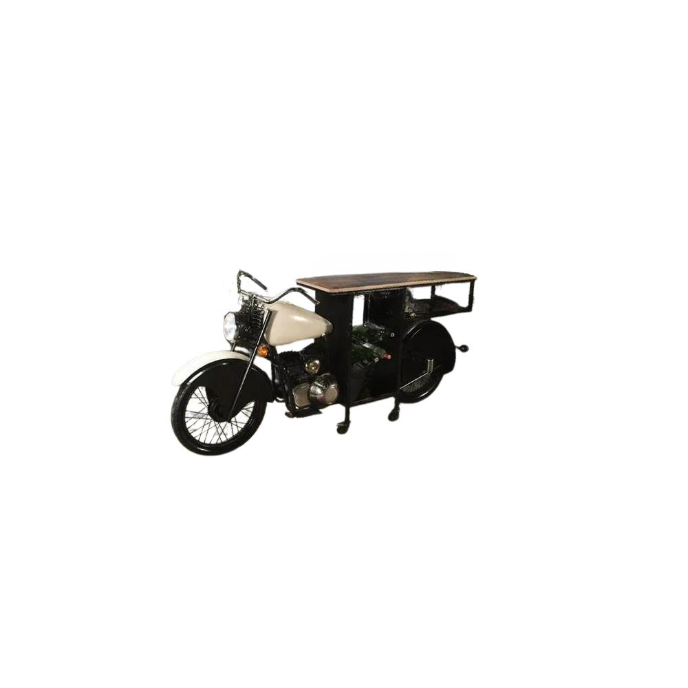 Black and White Metal Glider Motorcycle Rolling Bar Cart With Wine Storage