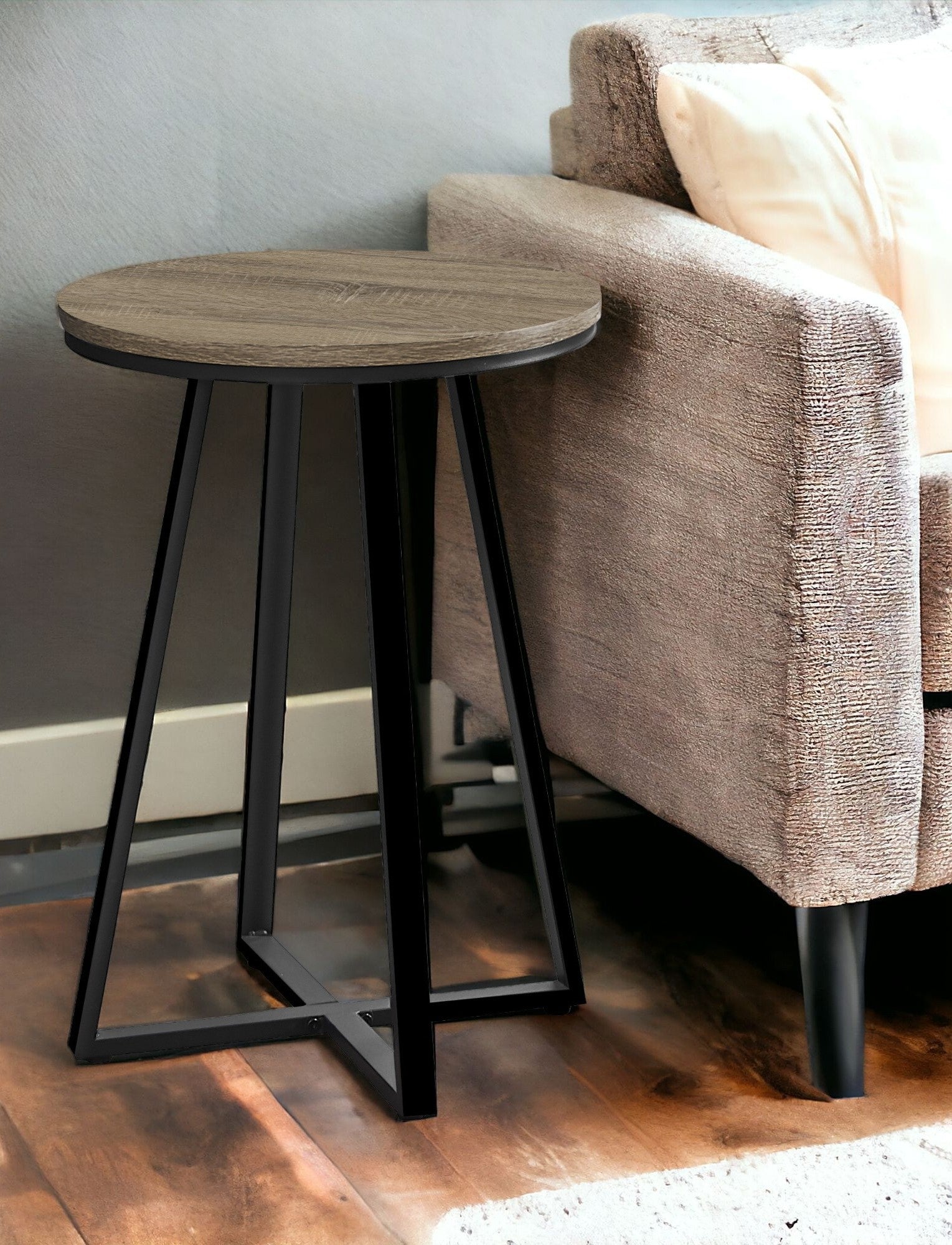 22" Black And Deep Taupe Round End Table