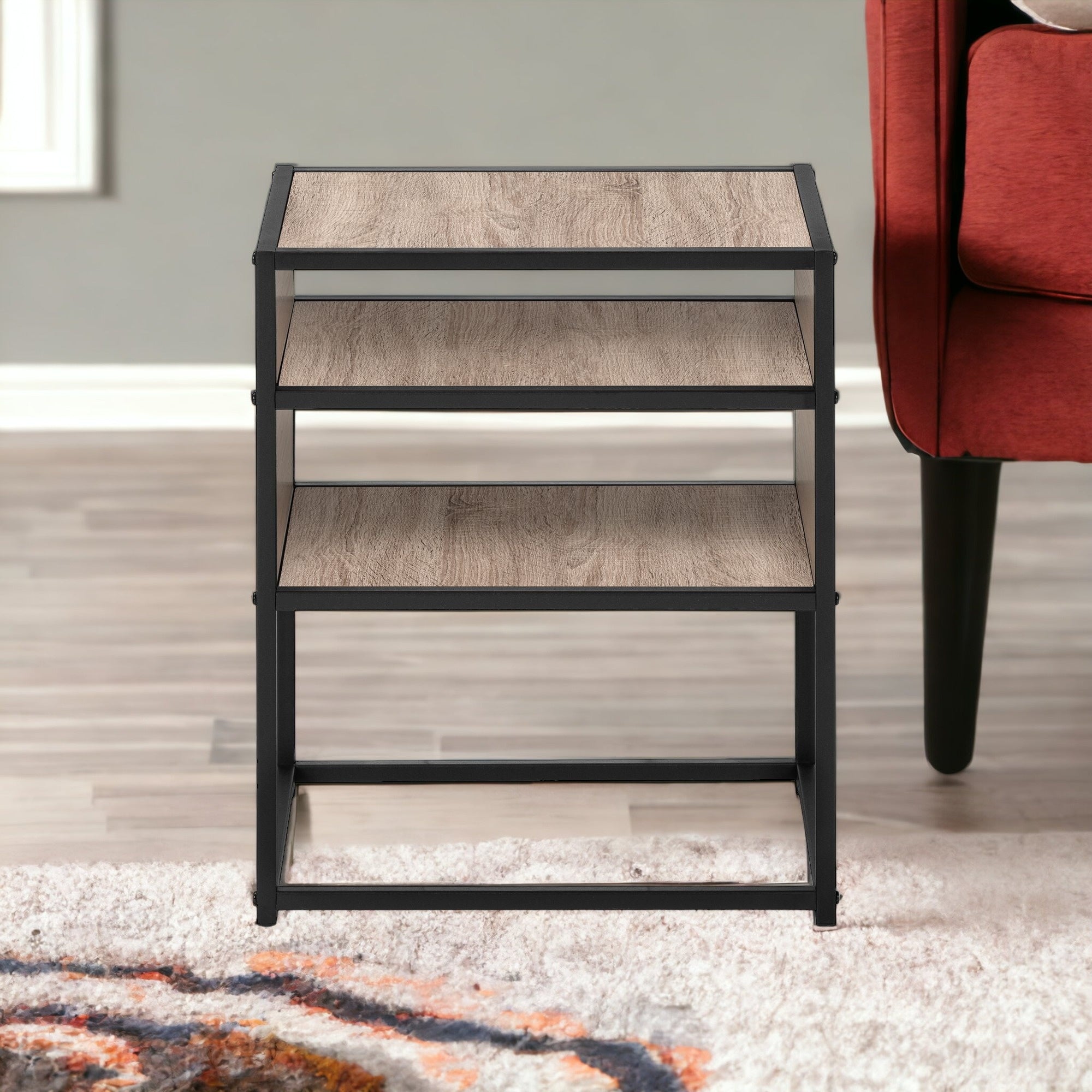 22" Black And Deep Taupe End Table With Two Shelves