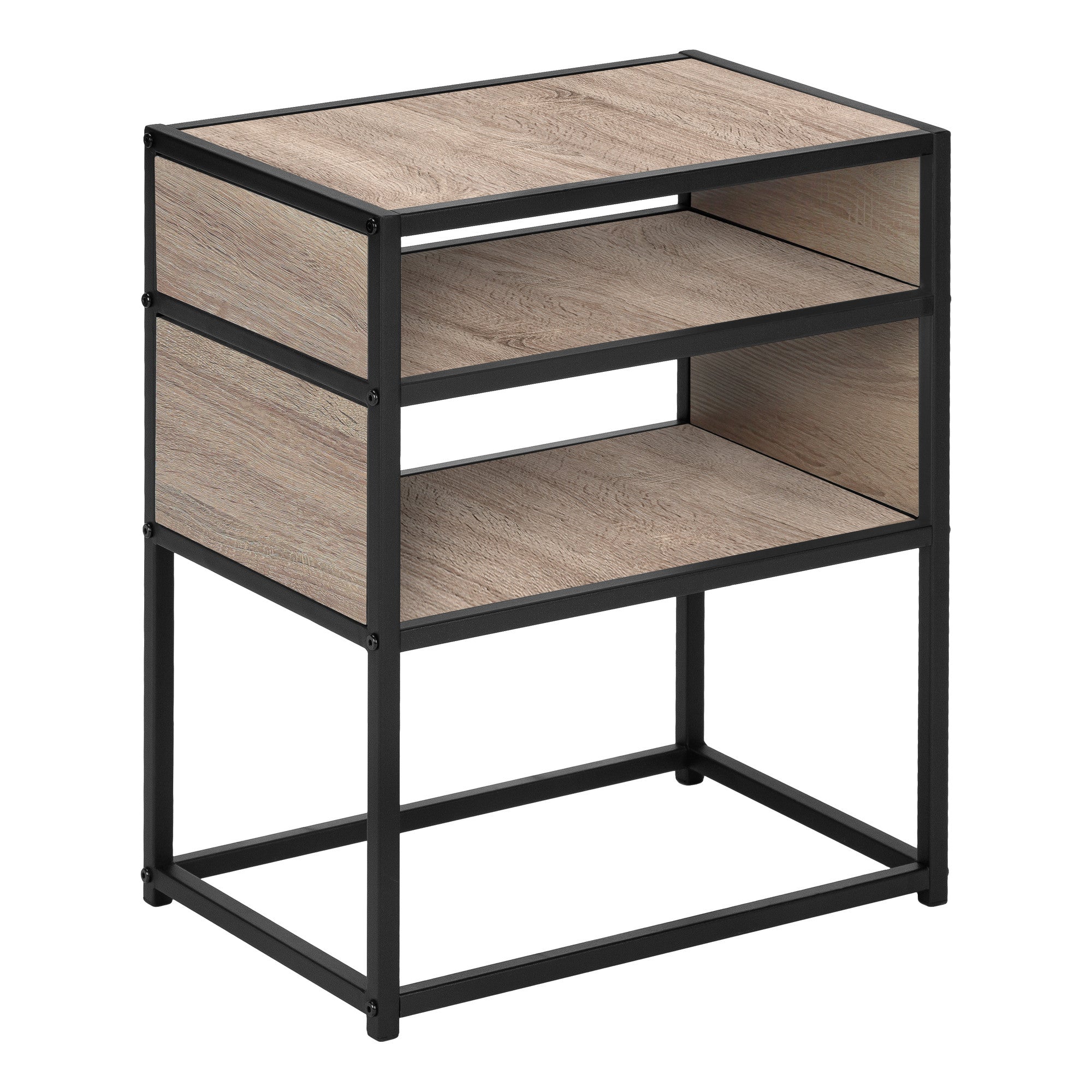 22" Black And Deep Taupe End Table With Two Shelves