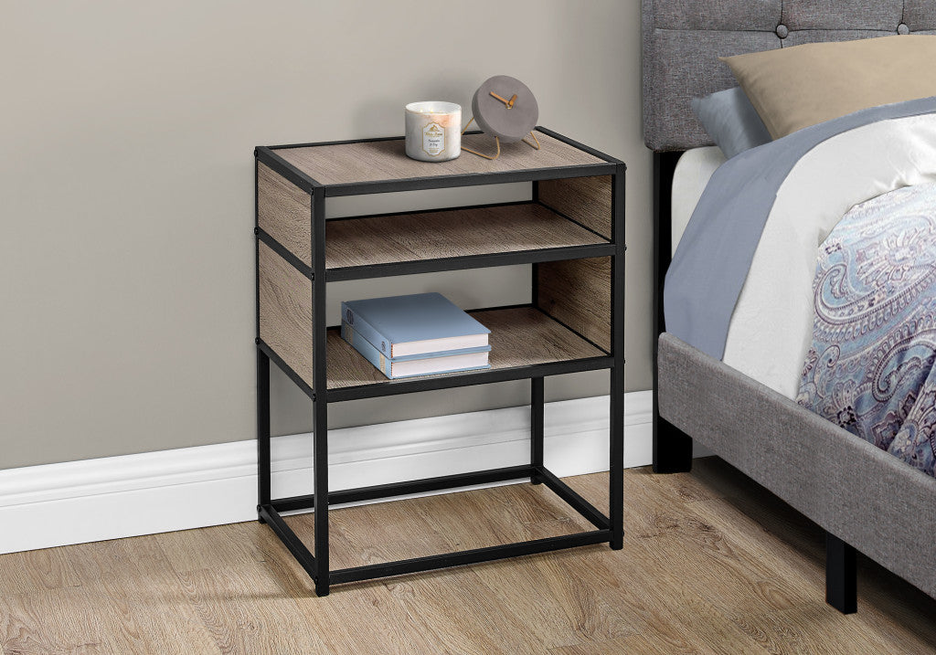 22" Black And Deep Taupe End Table With Two Shelves