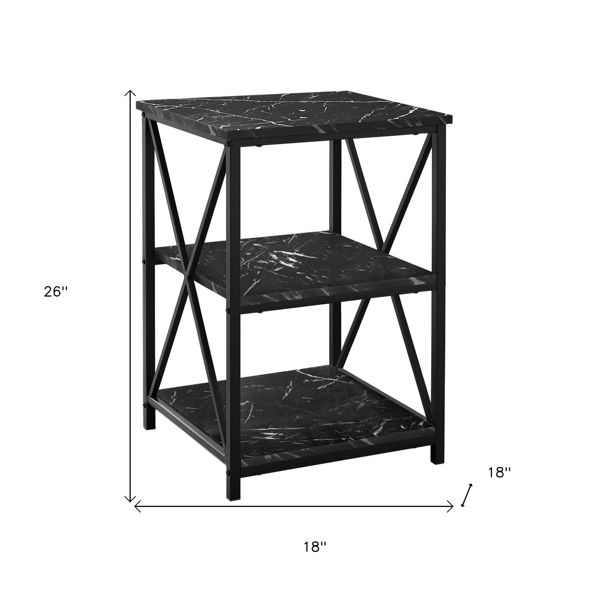 26" Black Square End Table With Two Shelves