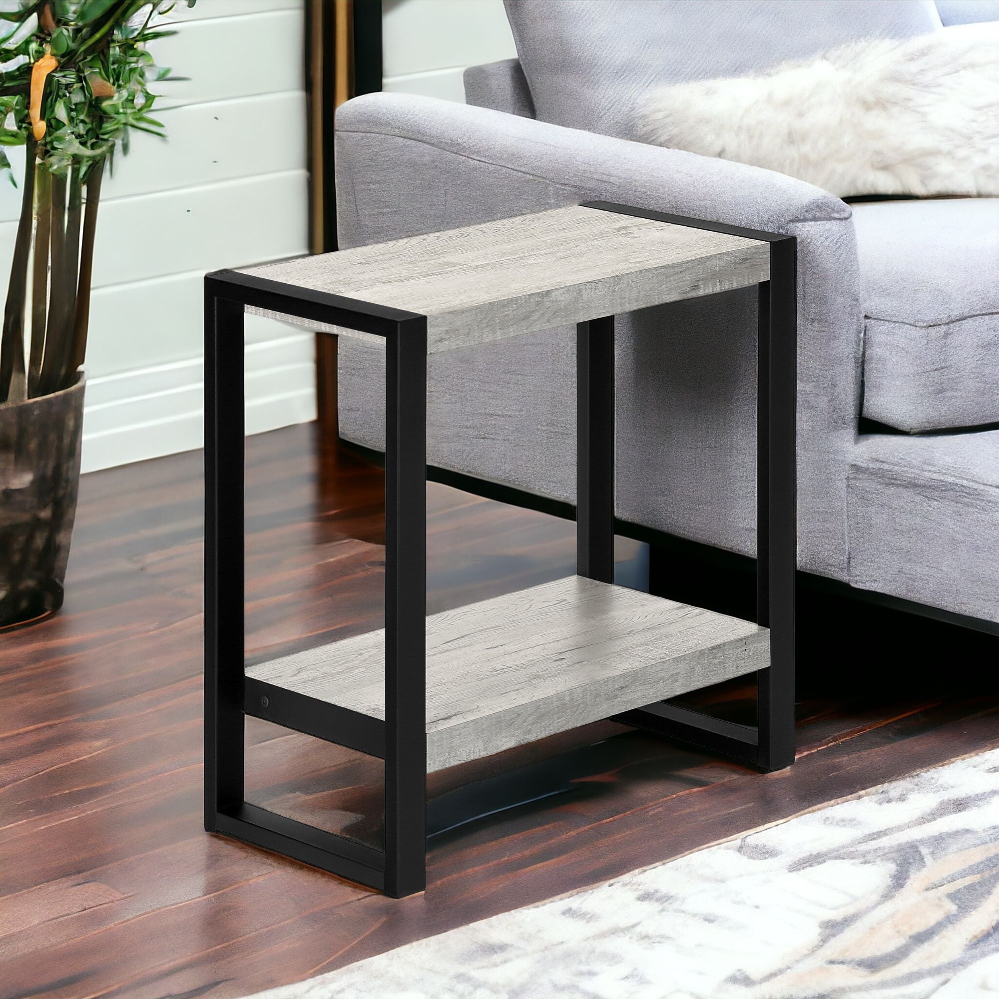 24" Black And Gray End Table With Shelf