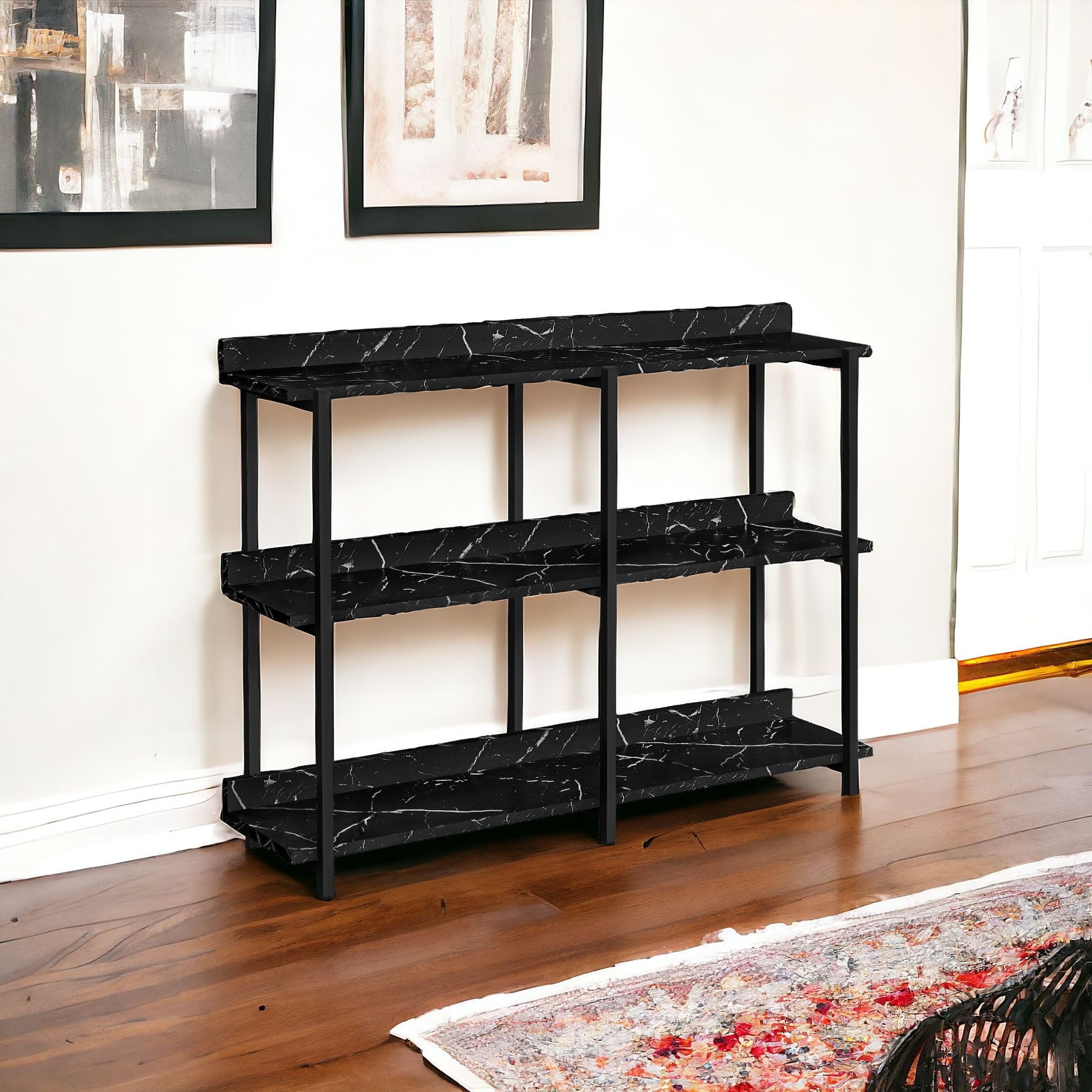 34" Black End Table With Three Shelves