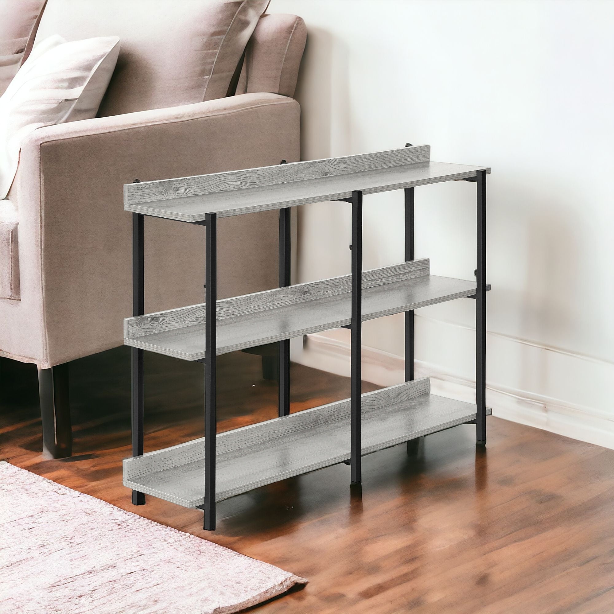 34" Black And Gray End Table With Three Shelves