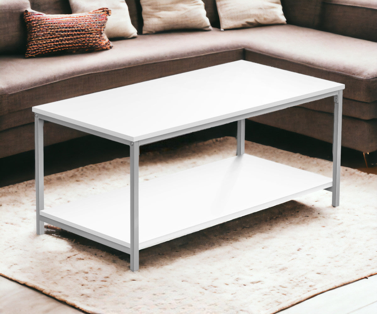 40" White And Silver Metal Coffee Table