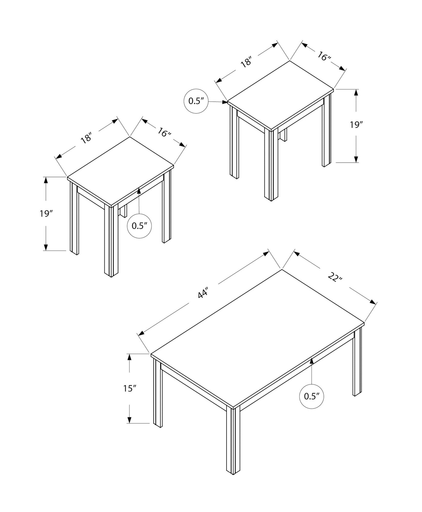 Set Of Three 44" Dark Brown Rectangular Coffee Table