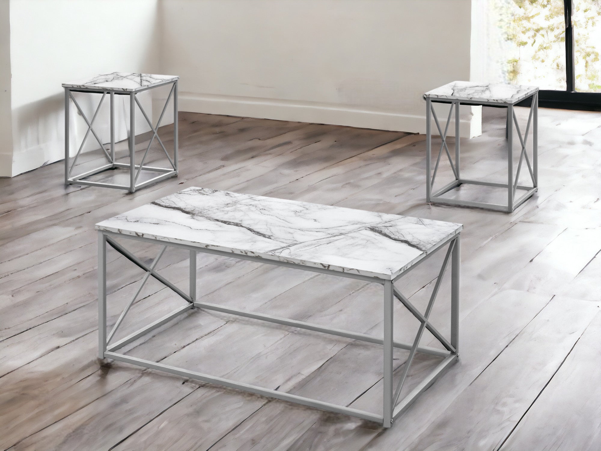 Set Of Three 42" White Rectangular Coffee Table