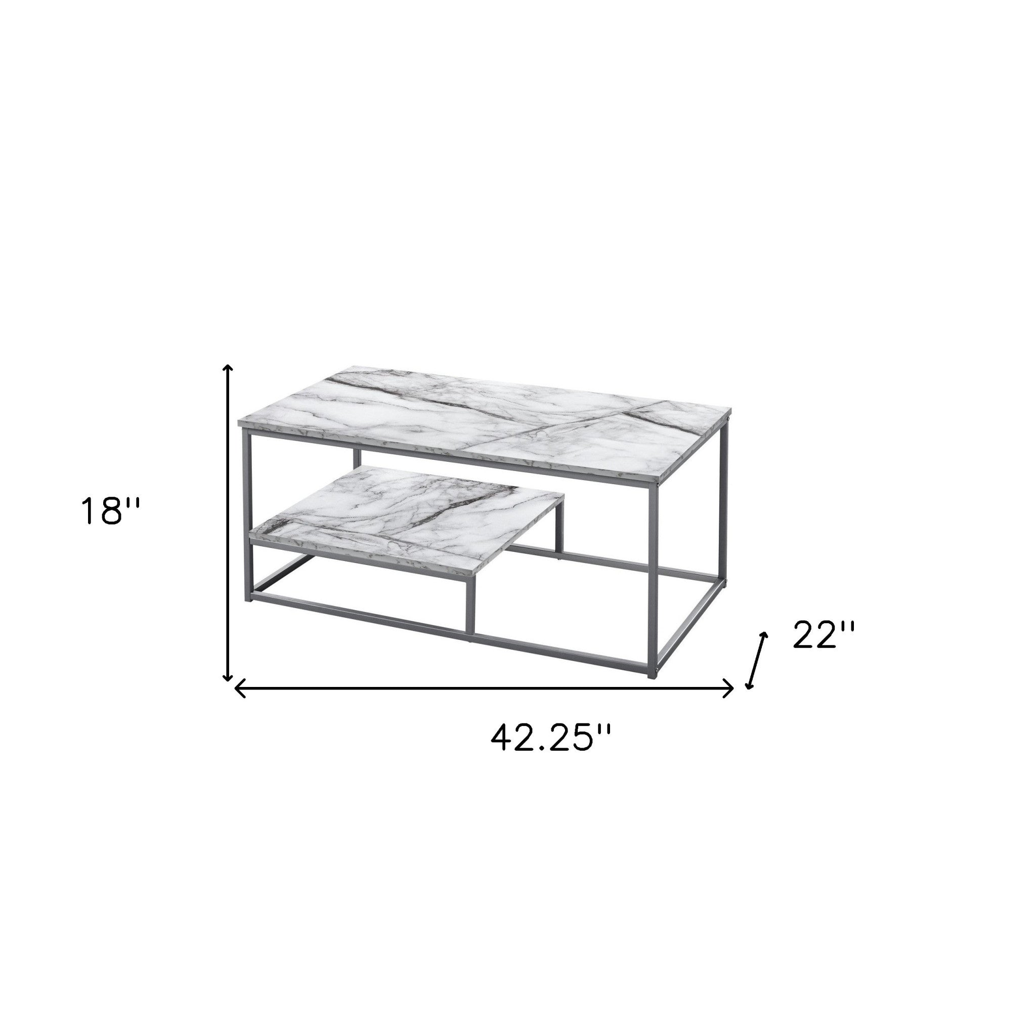 Set Of Three 42" White Rectangular Coffee Table With Shelf