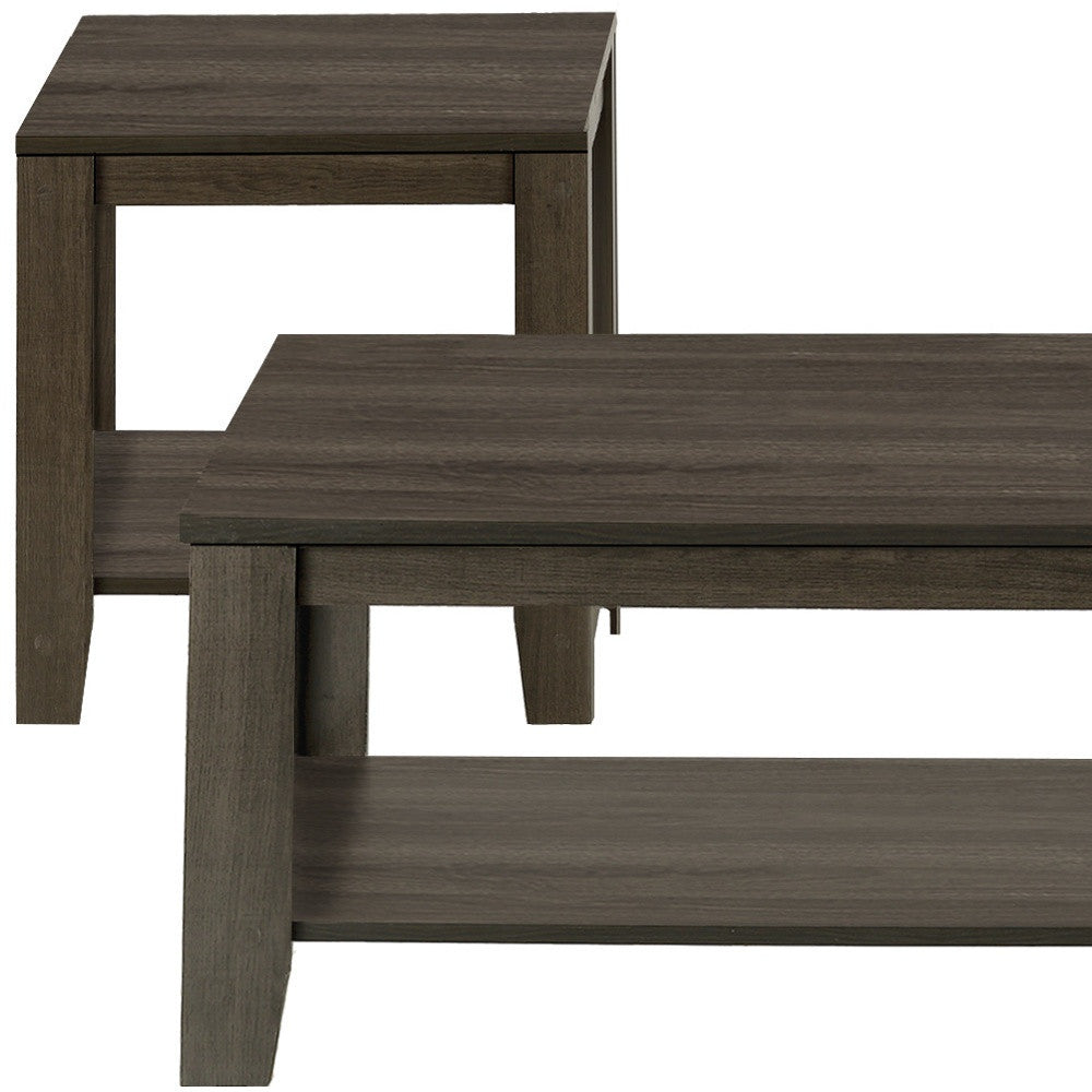 Set Of Three 42" Oak Rectangular Coffee Table With Three Shelves