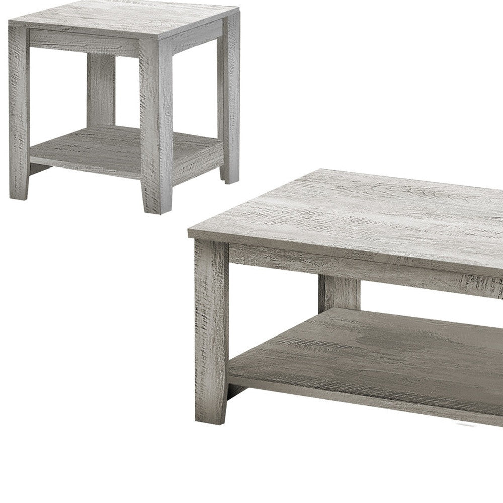Set Of Three 42" Gray Rectangular Coffee Table With Three Shelves